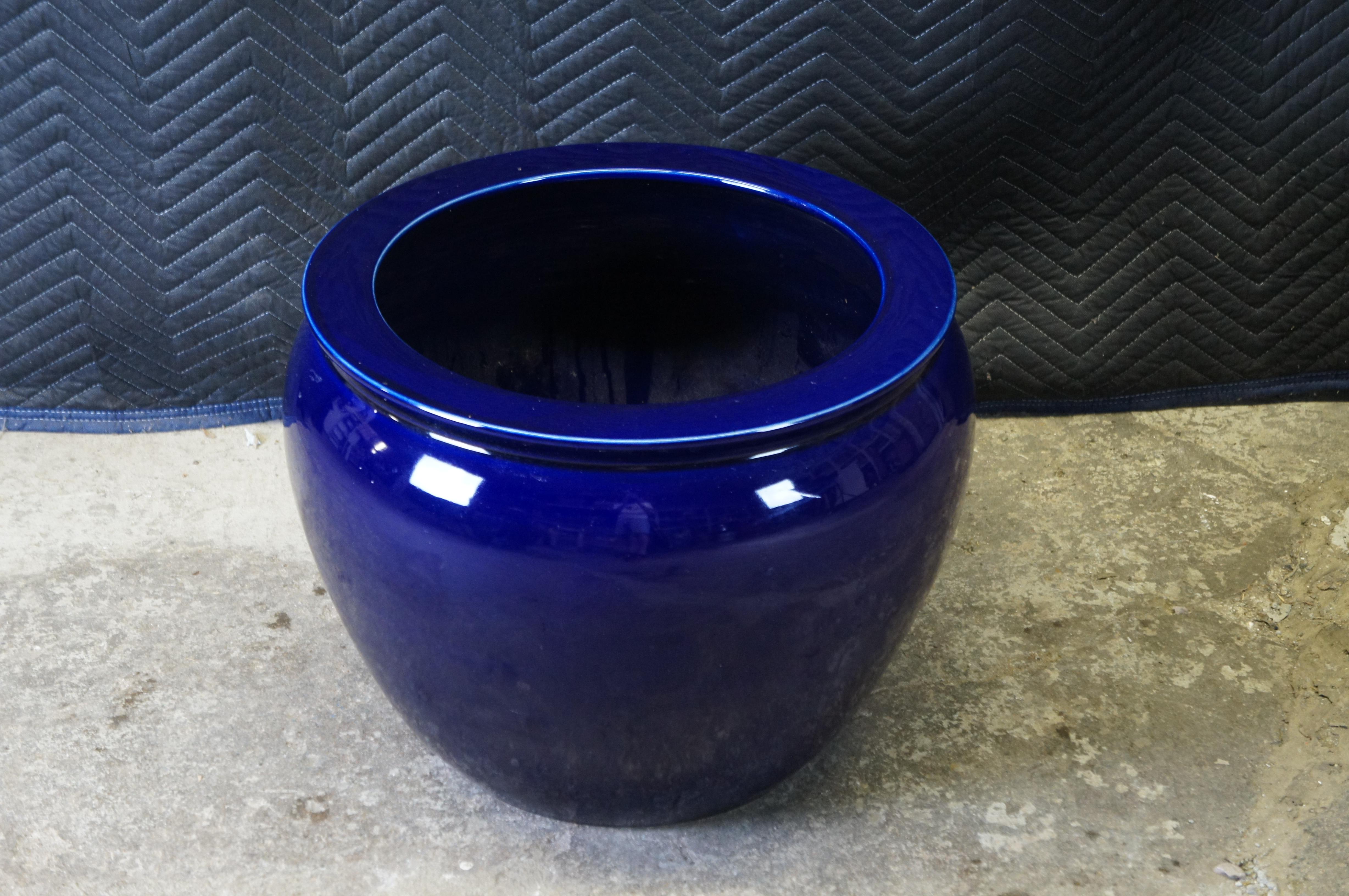 Large Cobalt Blue Glazed Ceramic Pottery Planter Jardiniere Pot Cachepot 20