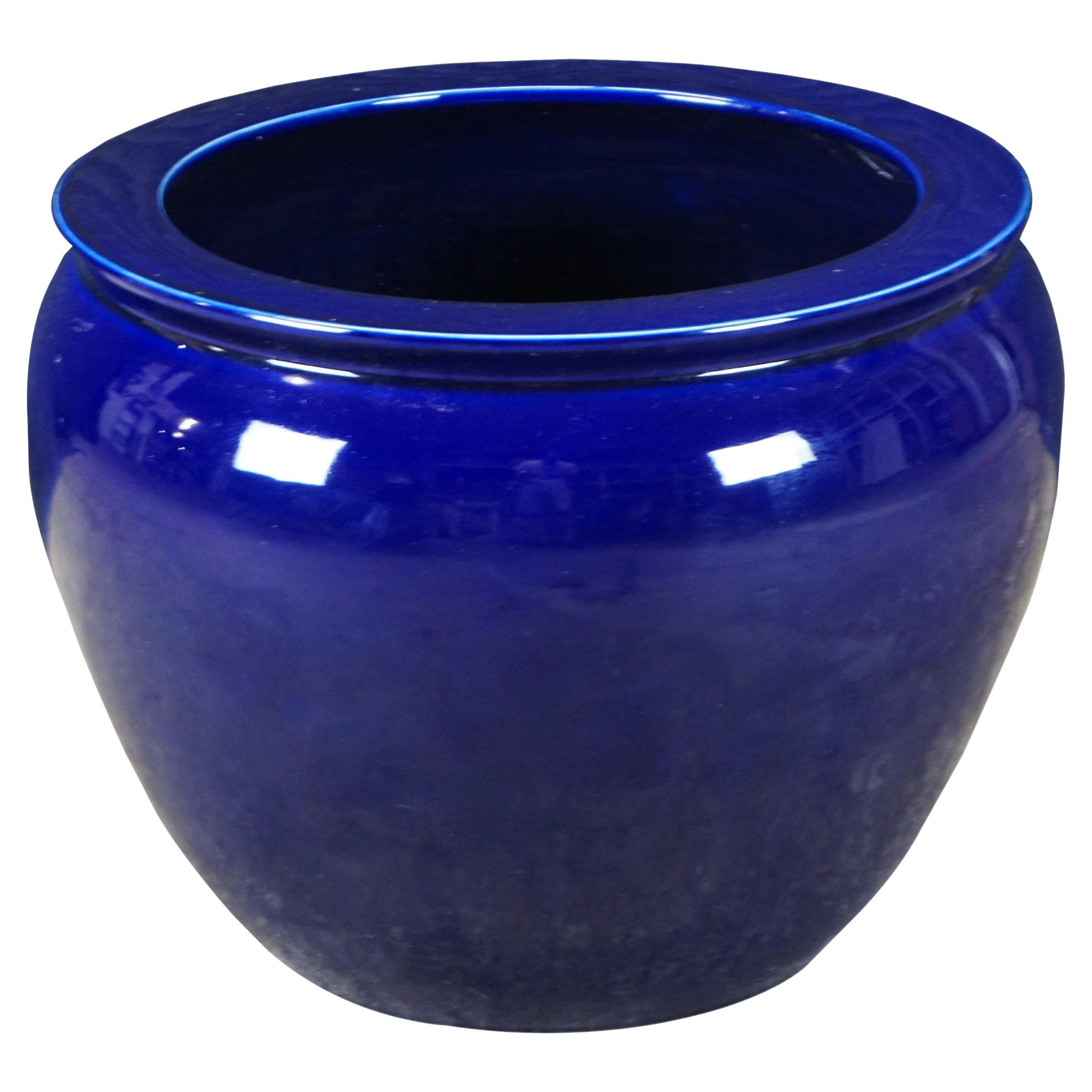 Large Cobalt Blue Glazed Ceramic Pottery Planter Jardiniere Pot Cachepot 20"