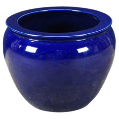 Großes kobaltblau glasiertes Keramik-Keramik-Pflanzgefäß Jardiniere-Topf Cachepot 20"