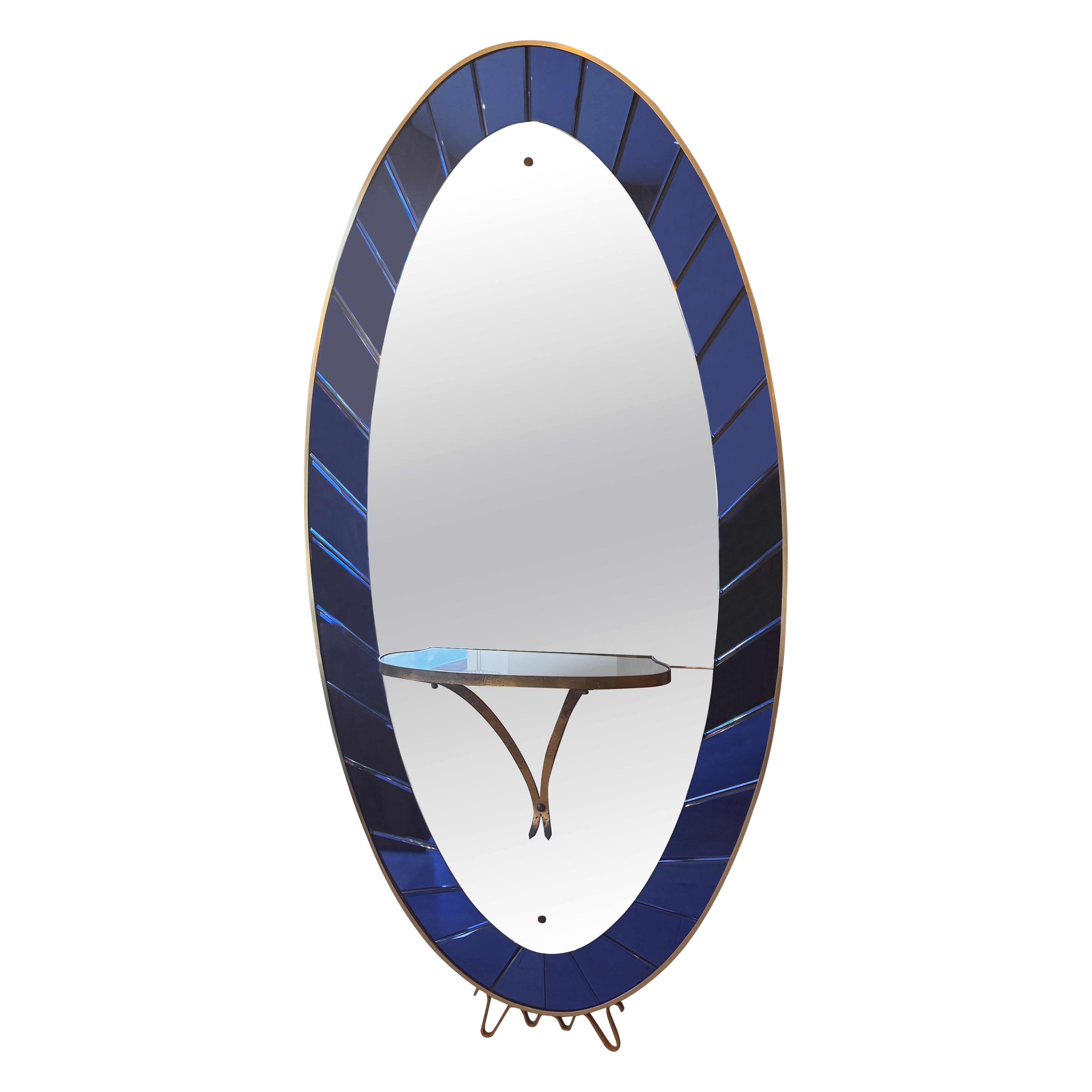 Grande specchio e console blu cobalto di Cristal Arte in vendita