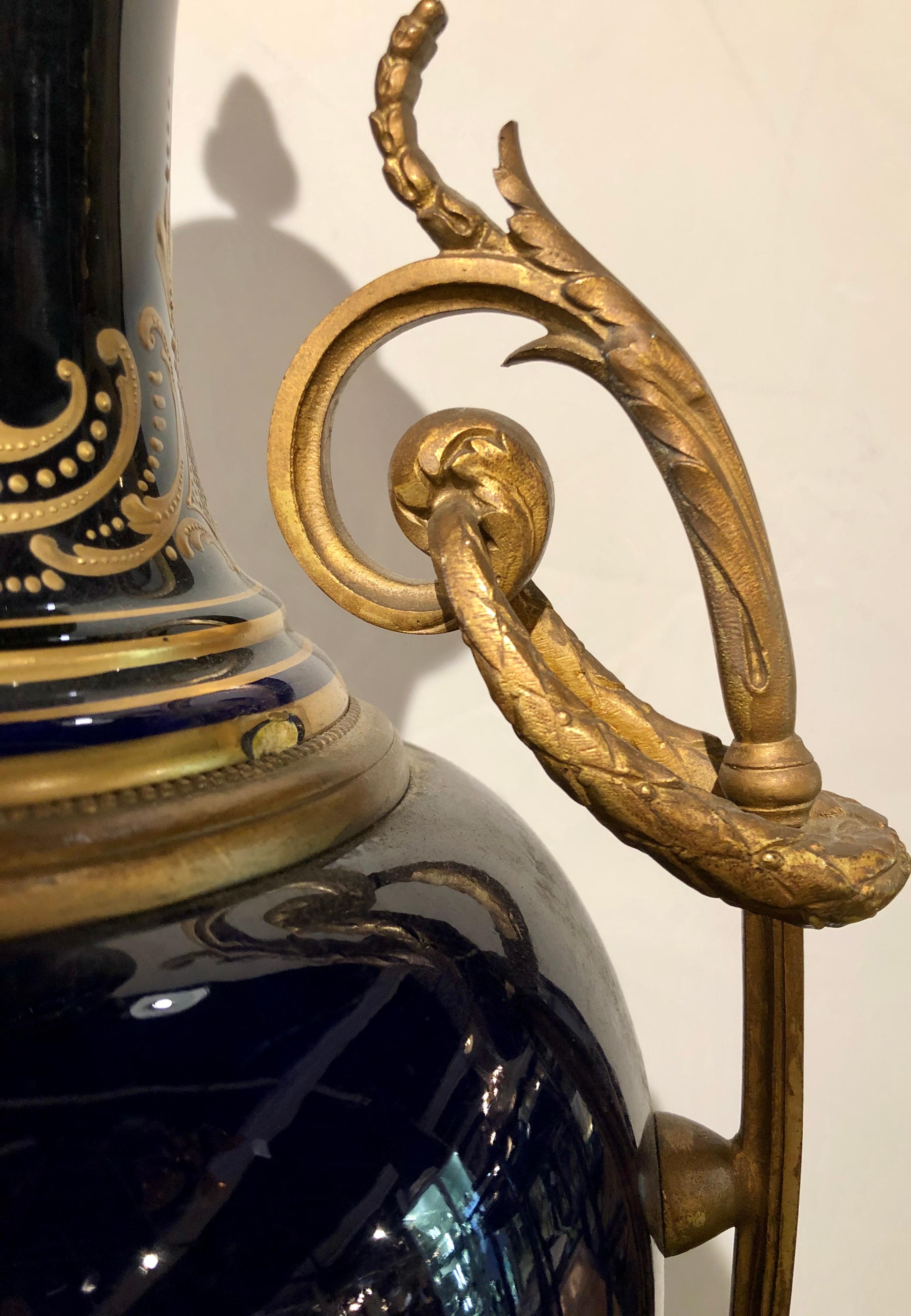 Large Cobalt Blue Pictorial Sevres Vase with Lid 4
