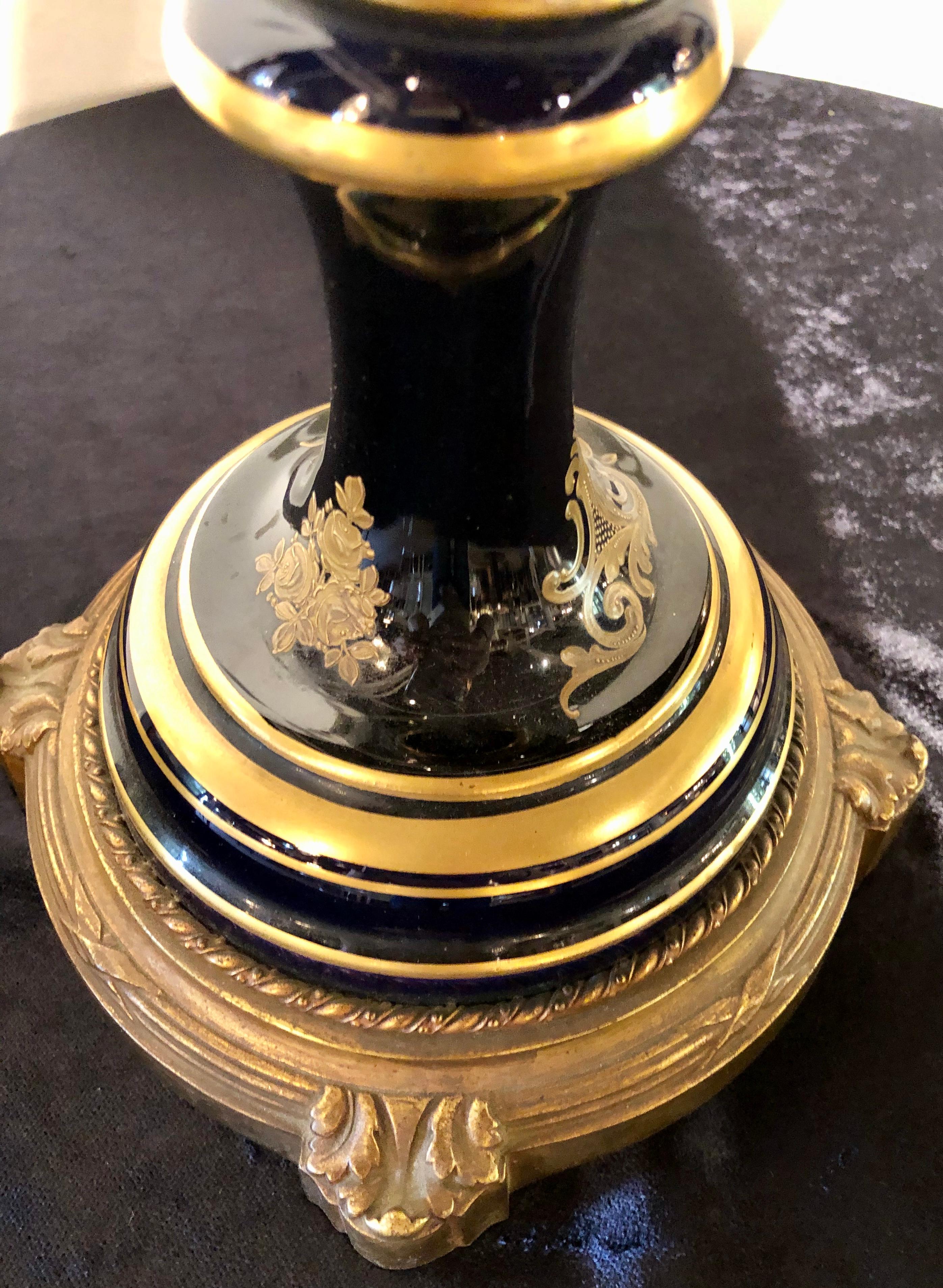 Large Cobalt Blue Pictorial Sevres Vase with Lid 2