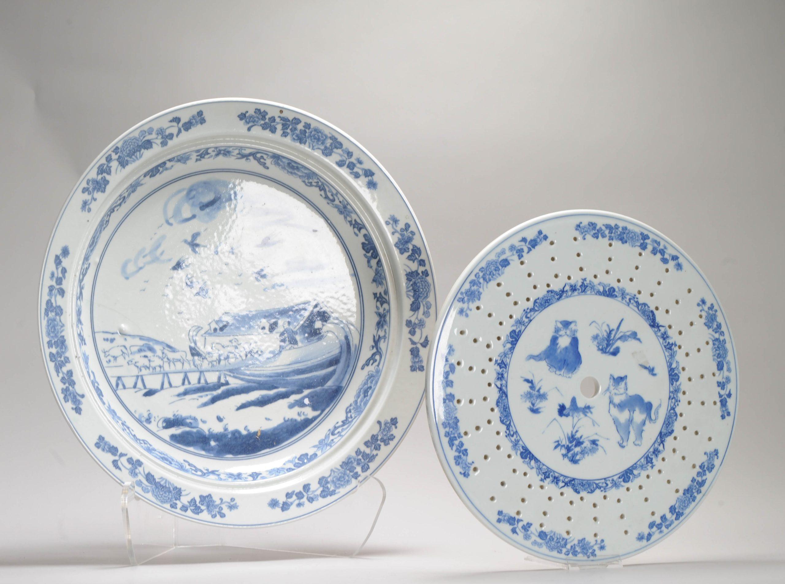 Large Cobalt Blue Serving Hot Water charger Chinese porcelain Arch of Noah For Sale 5