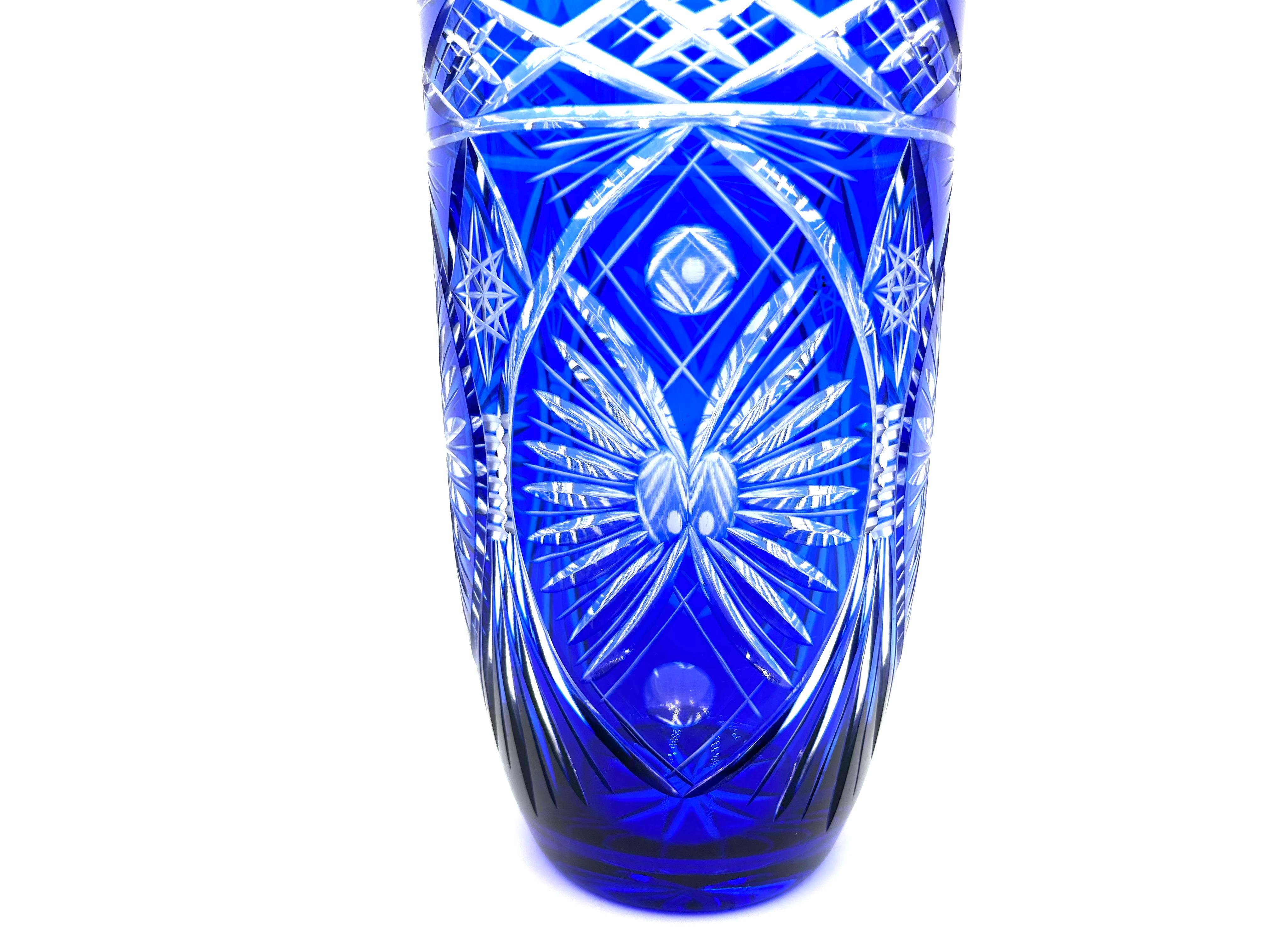 Large Cobalt Crystal Vase, Poland, 1960s In Good Condition For Sale In Chorzów, PL