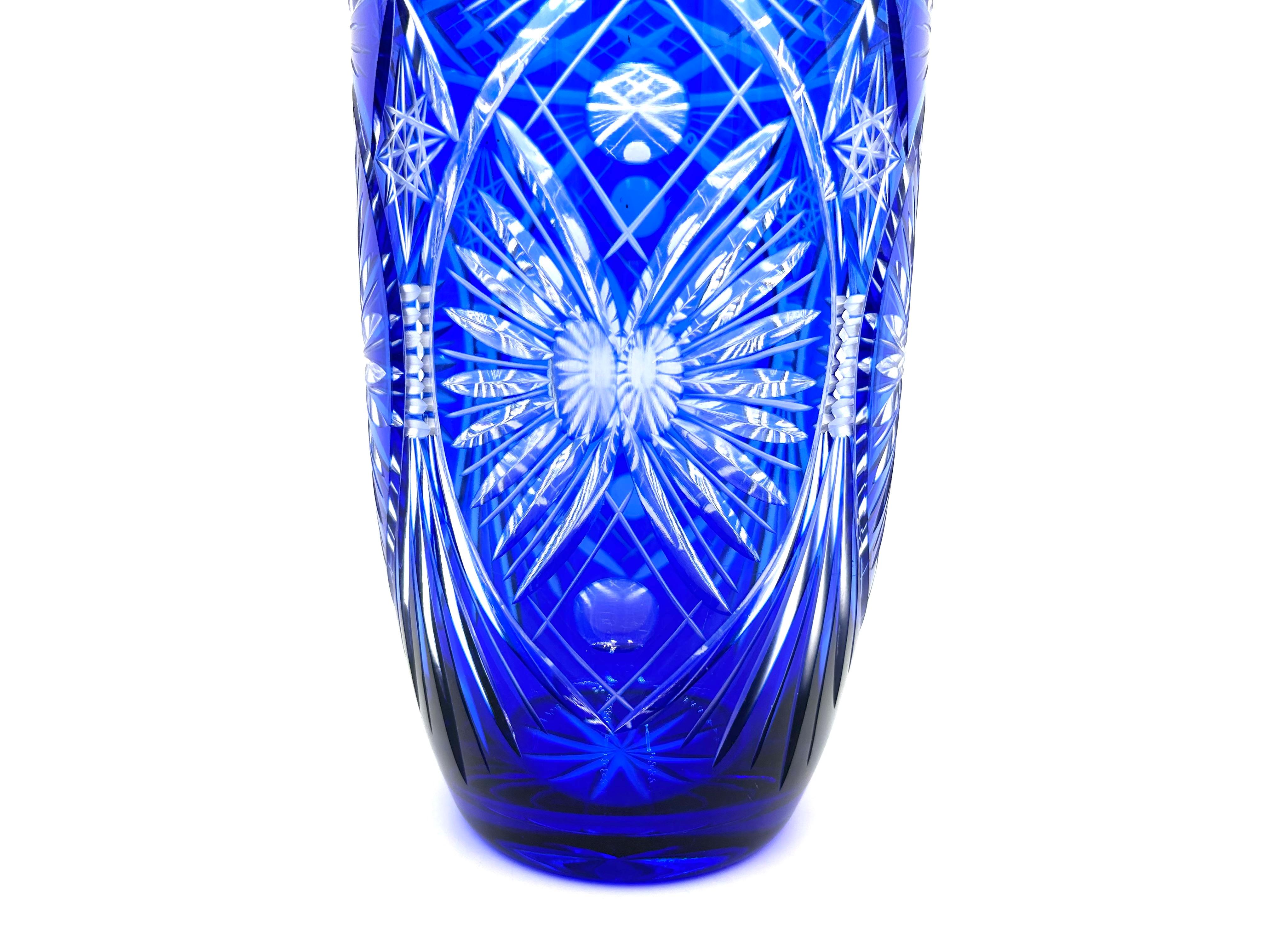 Large Cobalt Crystal Vase, Poland, 1960s For Sale 1