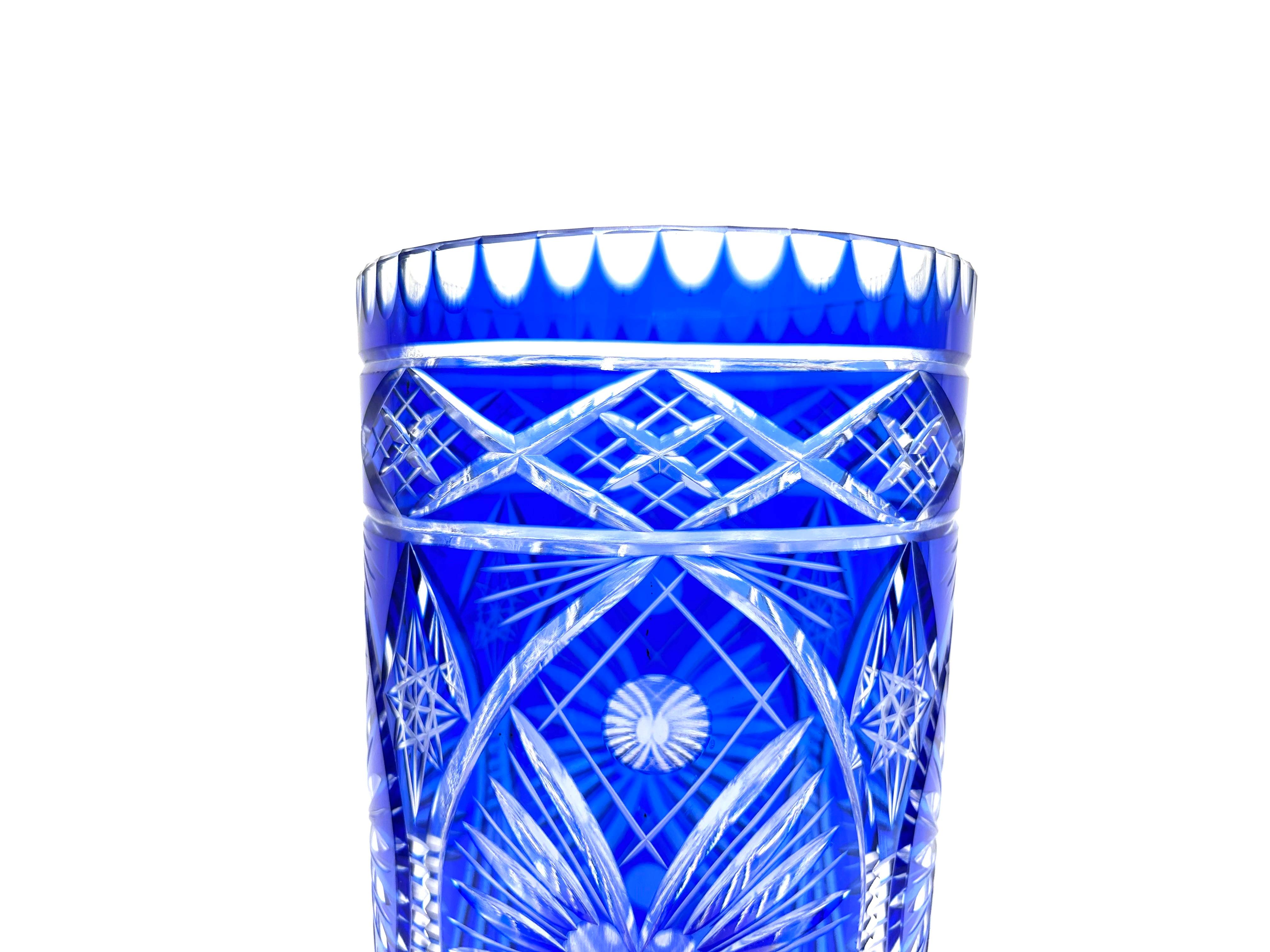 Large Cobalt Crystal Vase, Poland, 1960s For Sale 2