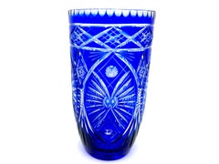 Vintage Large Cobalt Crystal Vase, Poland, 1960s