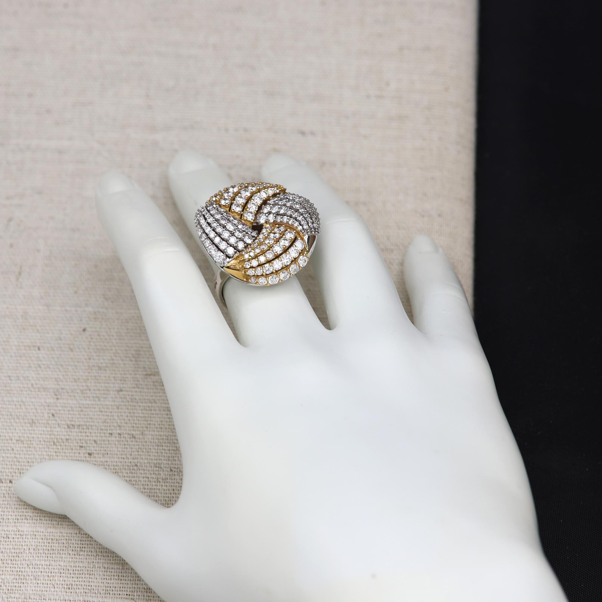 Women's Large Cocktail Diamond Ring 18 Karat Gold Two-Tone Big Diamond Ring