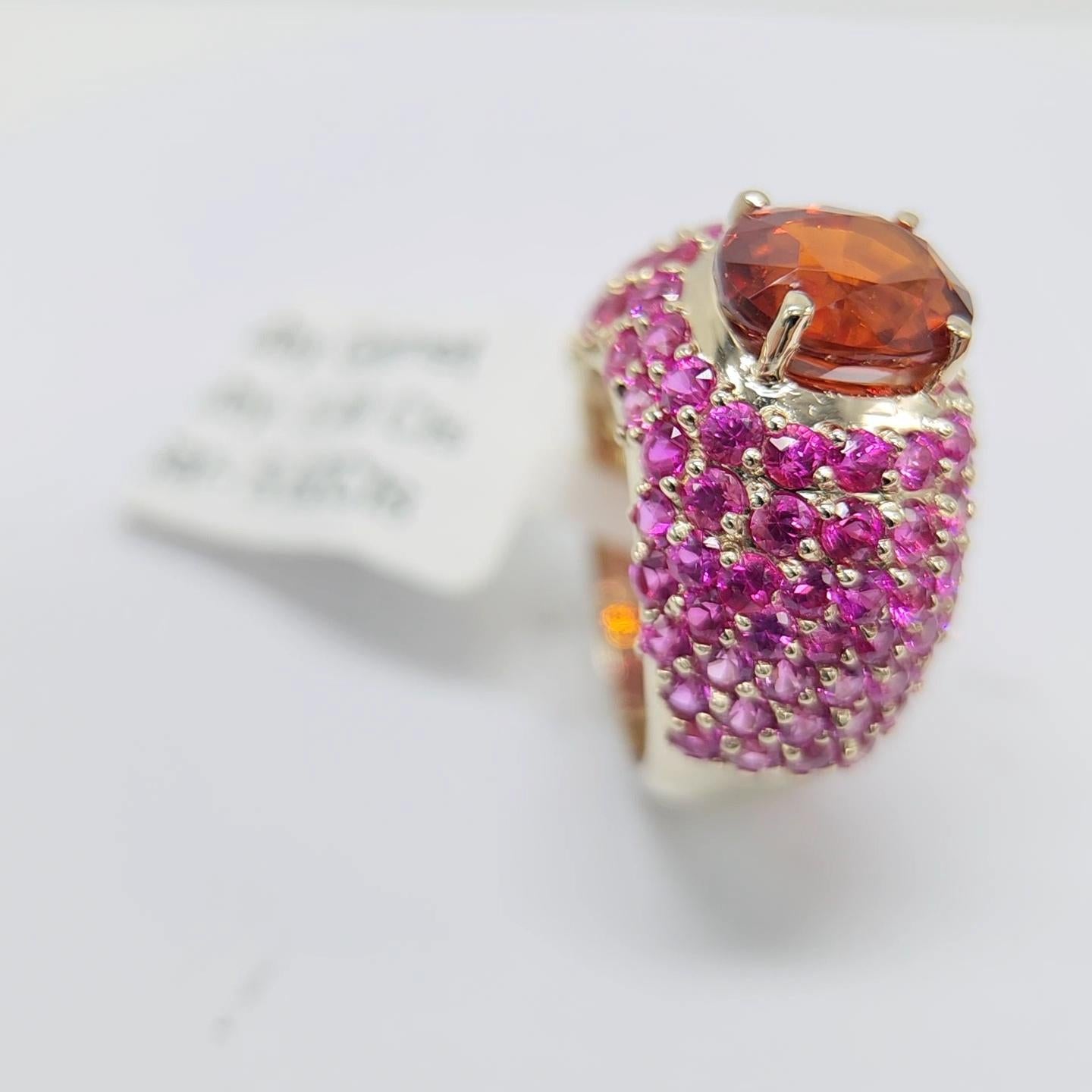 Large Cocktail Ring Pink Ruby & Spessartine-Orange Garnet 18 Karat White Gold For Sale 12