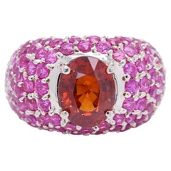Large Cocktail Ring Pink Ruby & Spessartine-Orange Garnet 18K White Gold