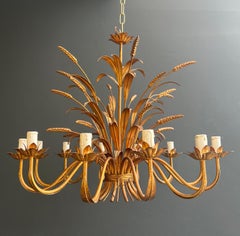 Grande lampadario Coco Channel in metallo dorato con spighe di grano