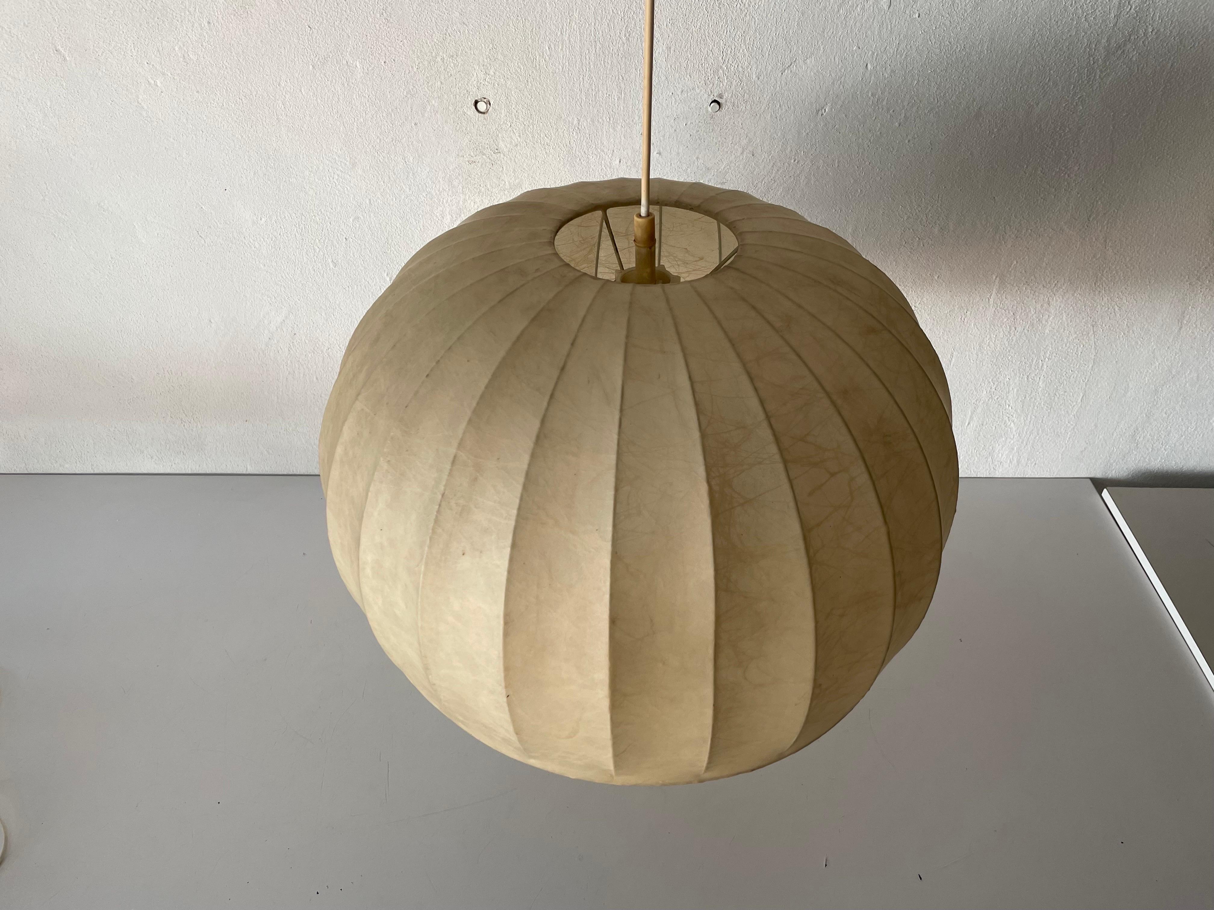 Large Cocoon pendant lamp, 1960s, Italy
 
Lampshade is in very good vintage condition.

This lamp works with E27 light bulb. Max 100W
Wired and suitable to use with 220V and 110V for all countries.

Measurements:
Diameter: 50 cm
Height: 32