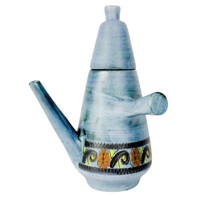 Große Kaffeekanne mit mattblauer Glasur, von Jean De Lespinasse, 1950er / 1960er Jahre im Angebot