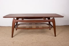 Large Coffee Table, 2 levels, in Teak and Rattan, Louis van Teeffelen for WéBé.
