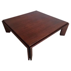 Large Italian Modern Solid Wood Square Coffee Table 1970s