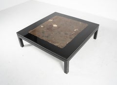Grande tavolino da caffè di Etienne Allemeersch, in resina con intarsi in pietra fossile, 1960