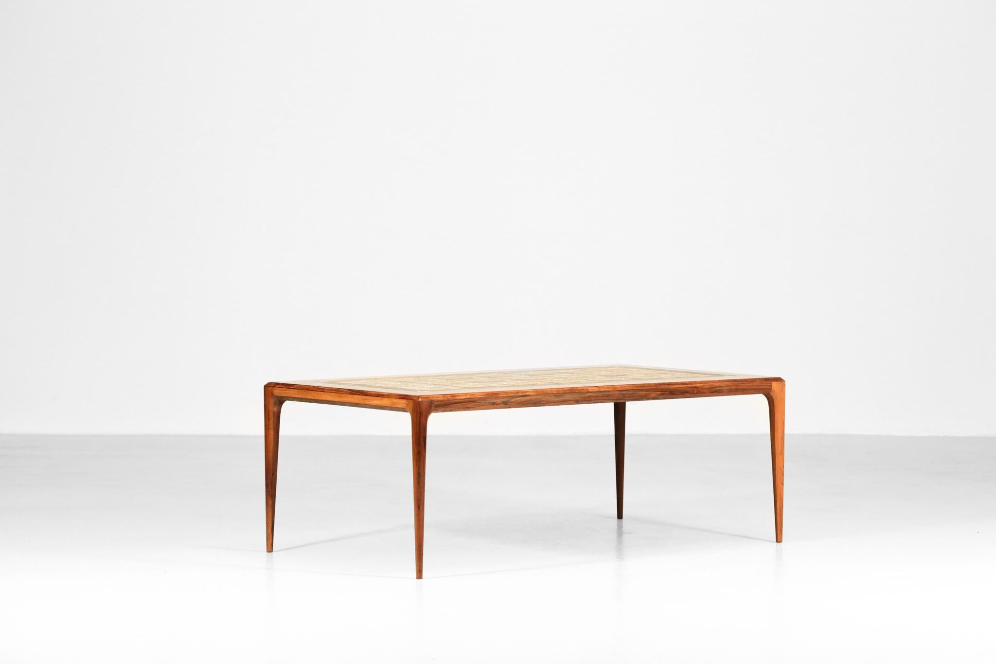 Large Coffee Table by Johannes Andersen, Rosewood and Ceramic For Sale 4