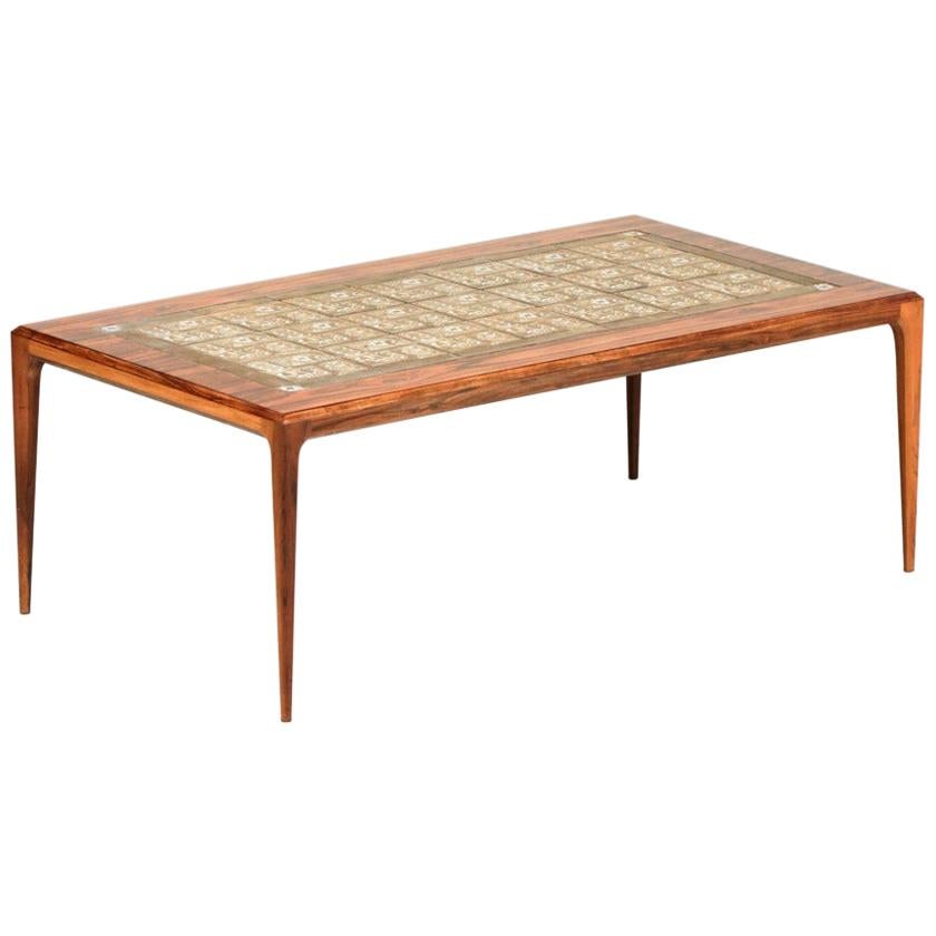 Large Coffee Table by Johannes Andersen, Rosewood and Ceramic For Sale