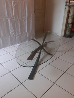 Grande table basse de Michel Mangematin en bronze et verre