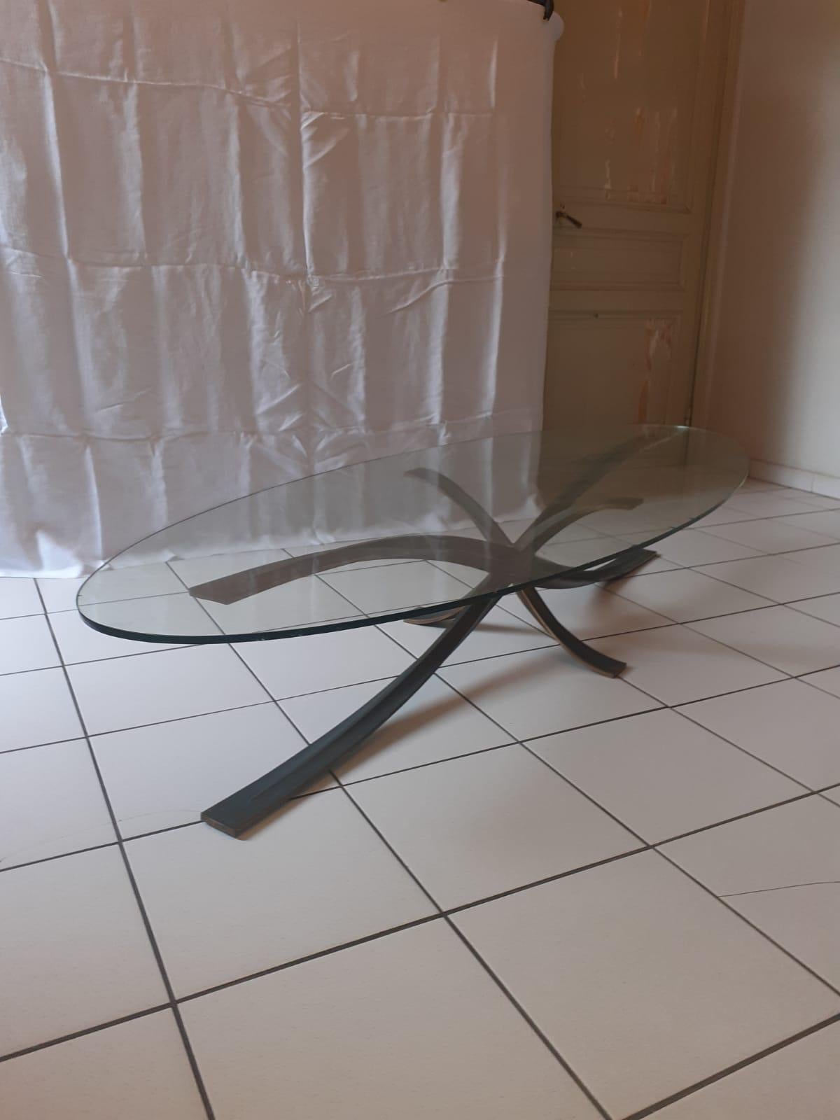 French Large Coffee Table by Michel Mangematin in Bronze and Glass For Sale