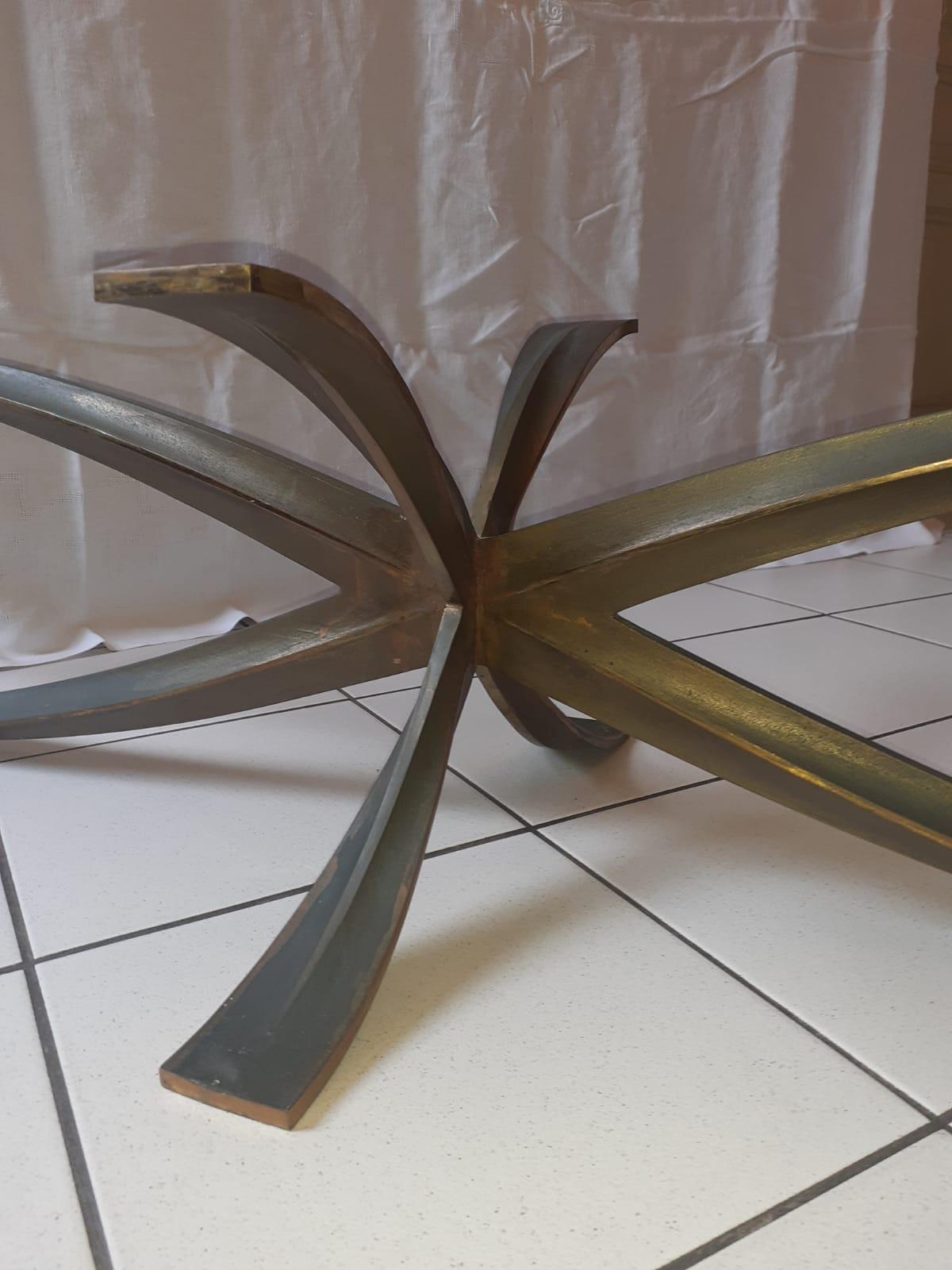 Large Coffee Table by Michel Mangematin in Bronze and Glass For Sale 1