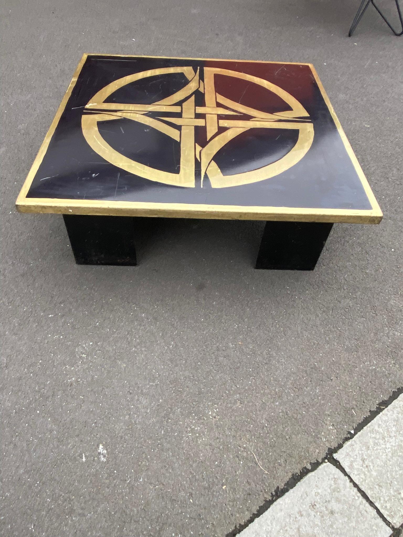 Brass Large Coffee Table circa 1970, in the Style of Jean-Claude Dresse For Sale