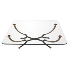 Large Coffee Table, Giacometti Style Iron & Glass