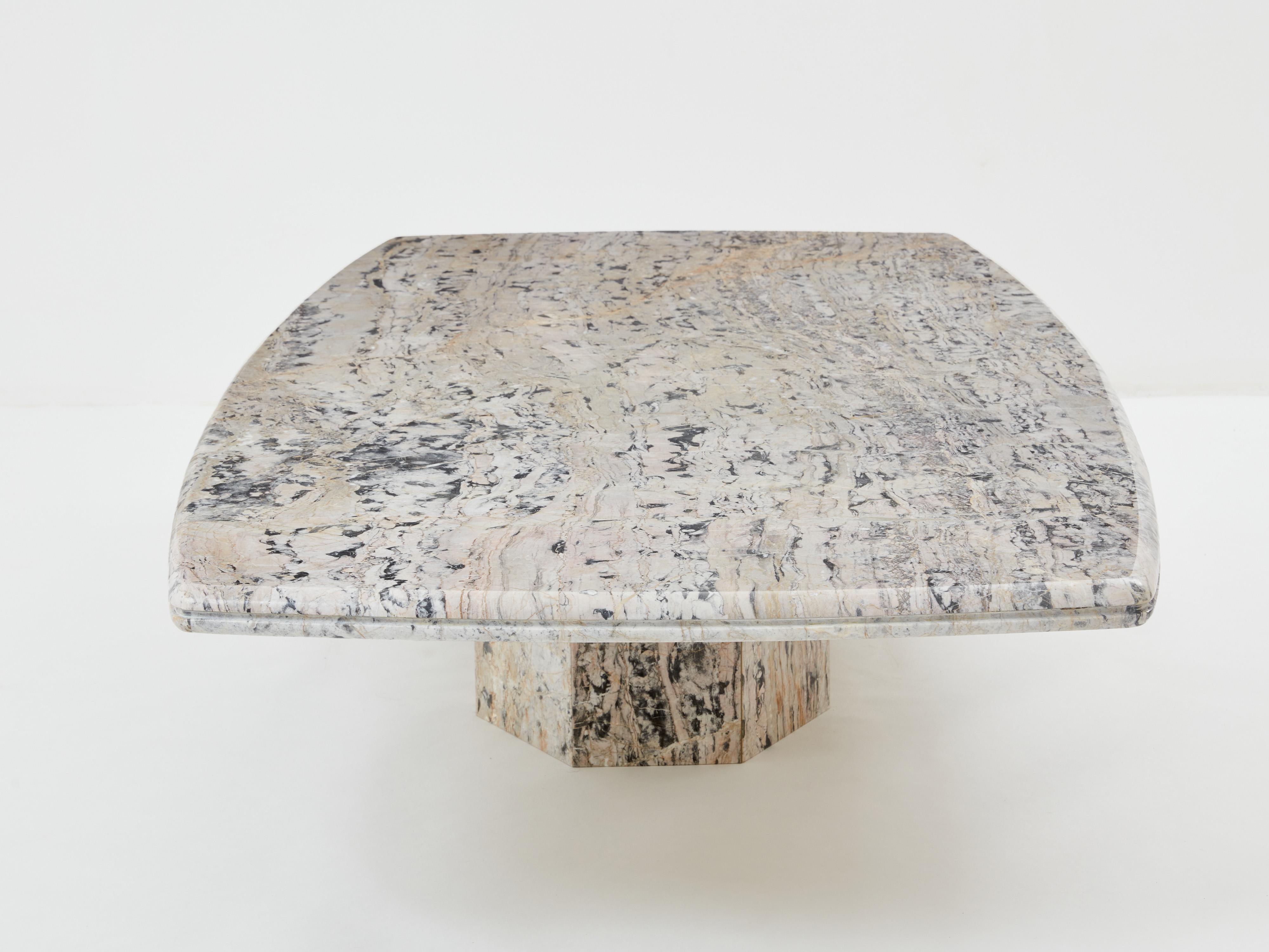 Mid-Century Modern Large coffee table Greige Sicilian marble 1970s  For Sale