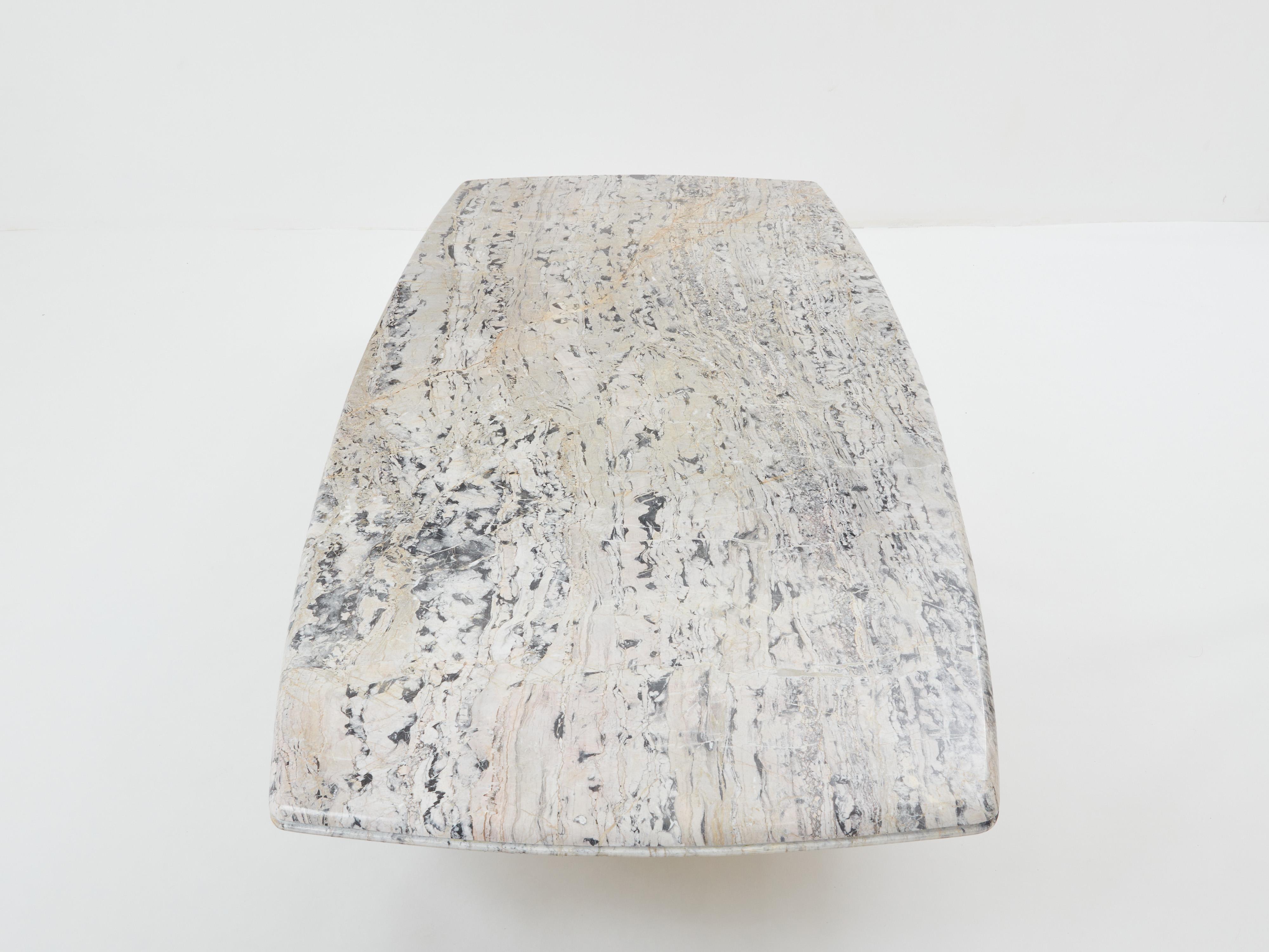 Français Grande table basse en marbre sicilien gris des années 1970  en vente