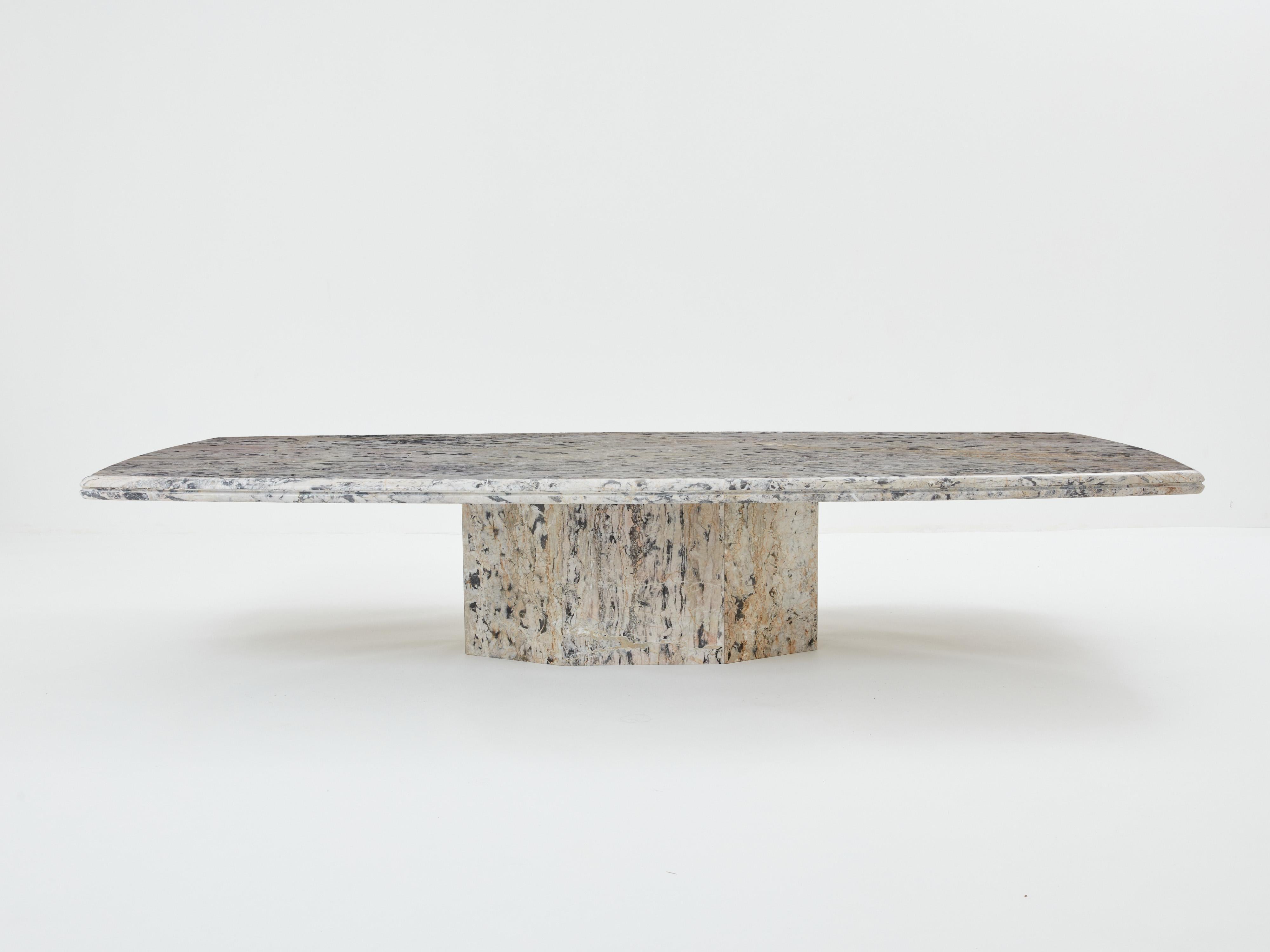 Late 20th Century Large coffee table Greige Sicilian marble 1970s  For Sale