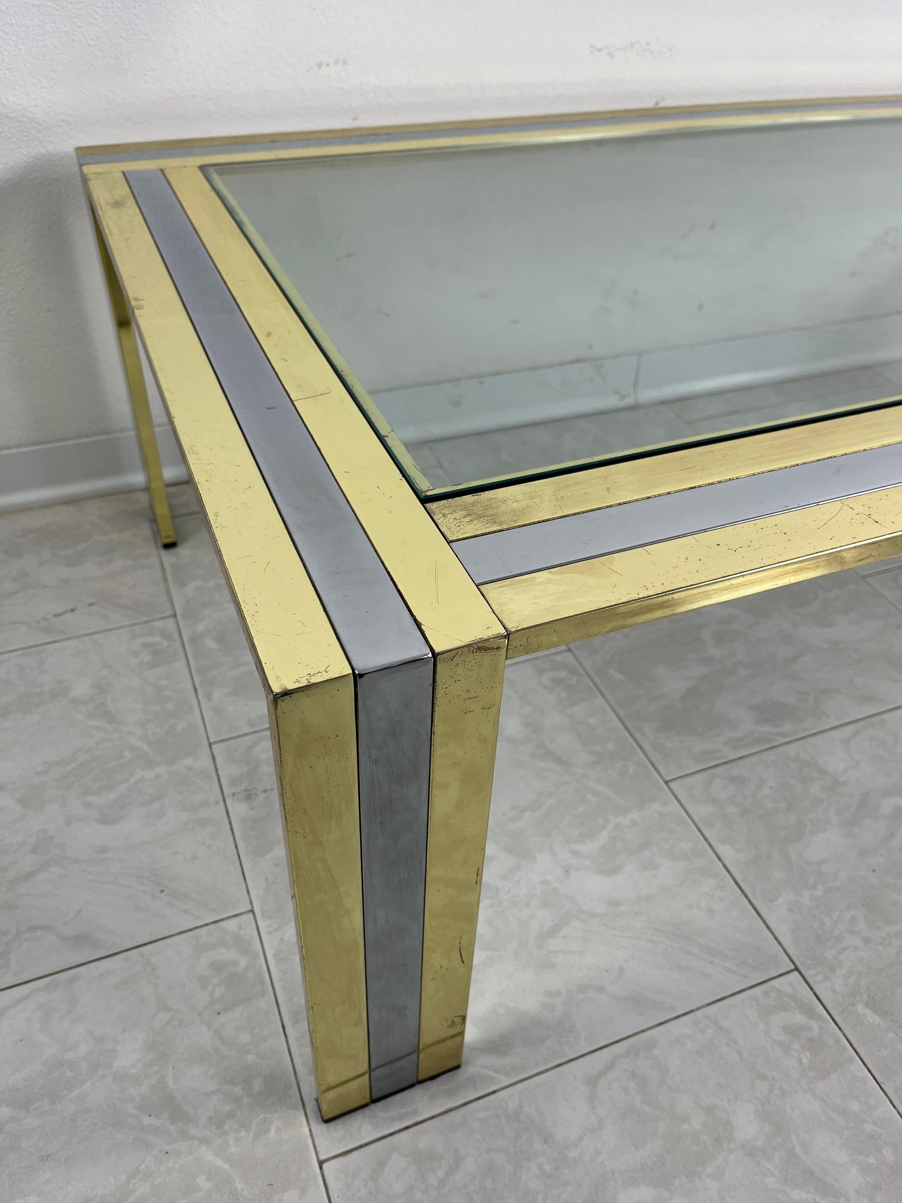 Métal Grande table basse en laiton et métal chromé attribuée à Romeo Rega, 1970 en vente