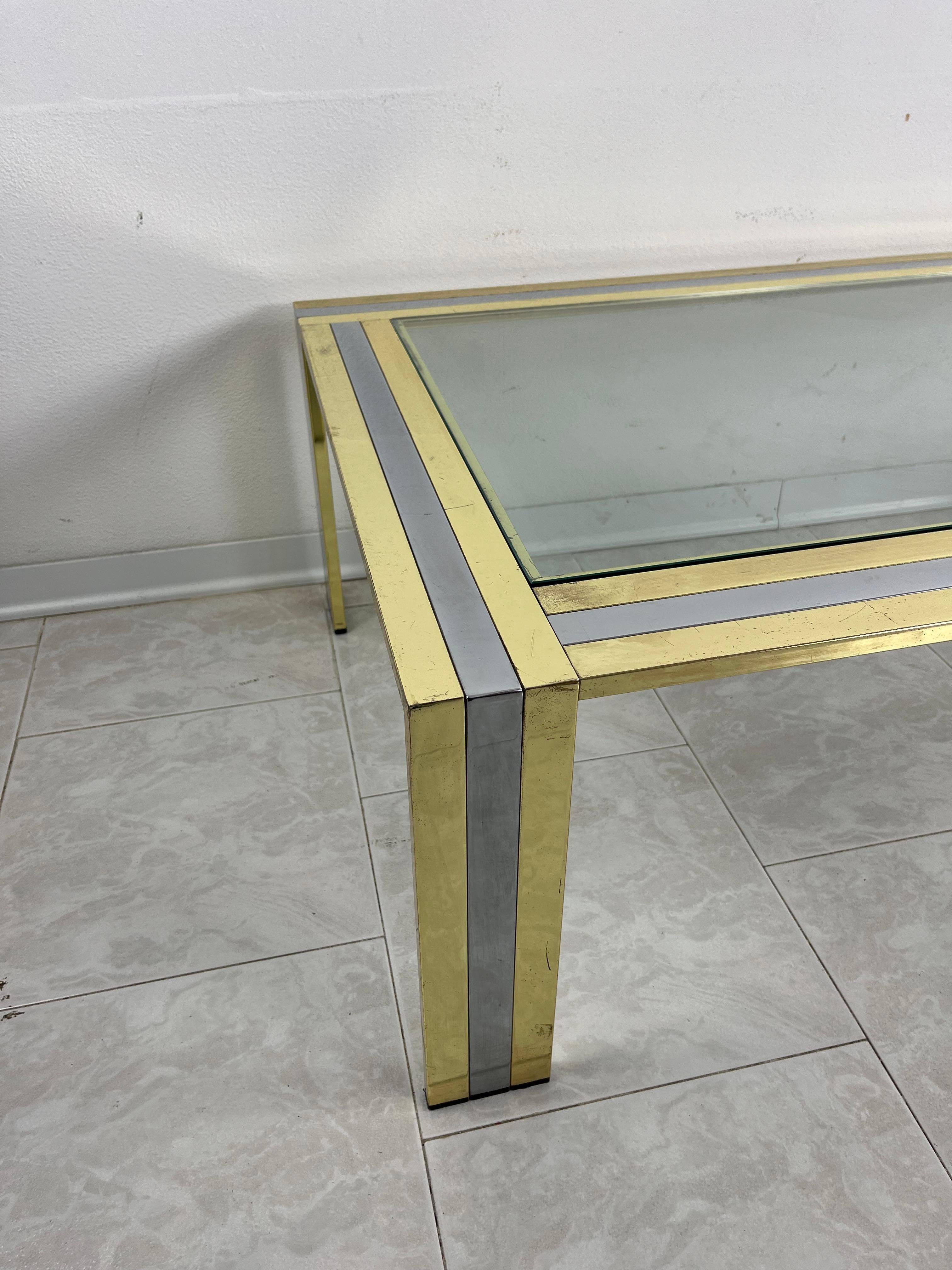 Grande table basse en laiton et métal chromé attribuée à Romeo Rega, 1970 en vente 3