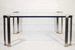 Large coffee table in bronze & tempered glass, in the style of Peter Ghyczy