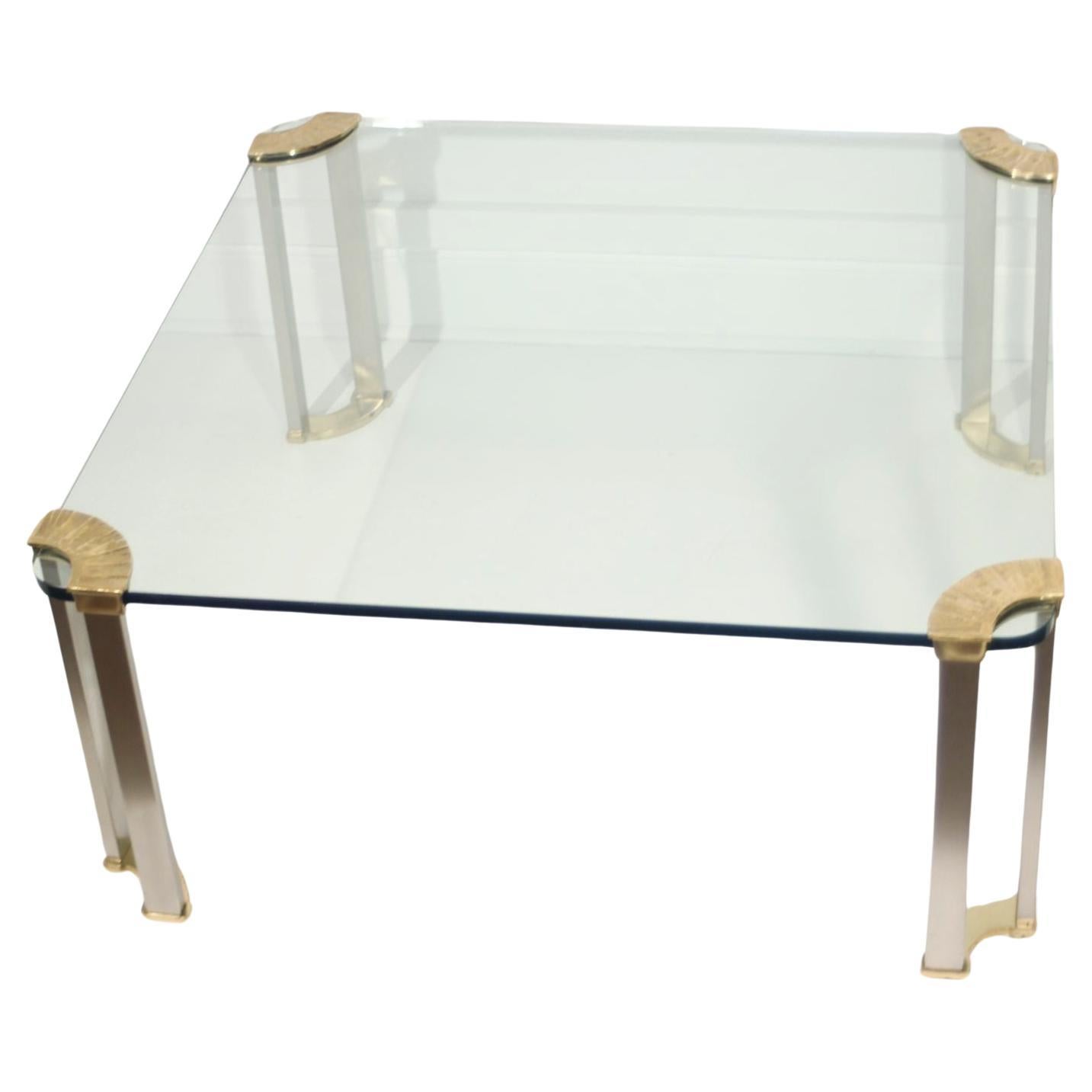 Large coffee table in bronze & tempered glass, in the style of Peter Ghyczy For Sale