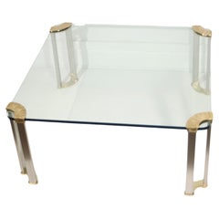 Large coffee table in bronze & tempered glass, in the style of Peter Ghyczy