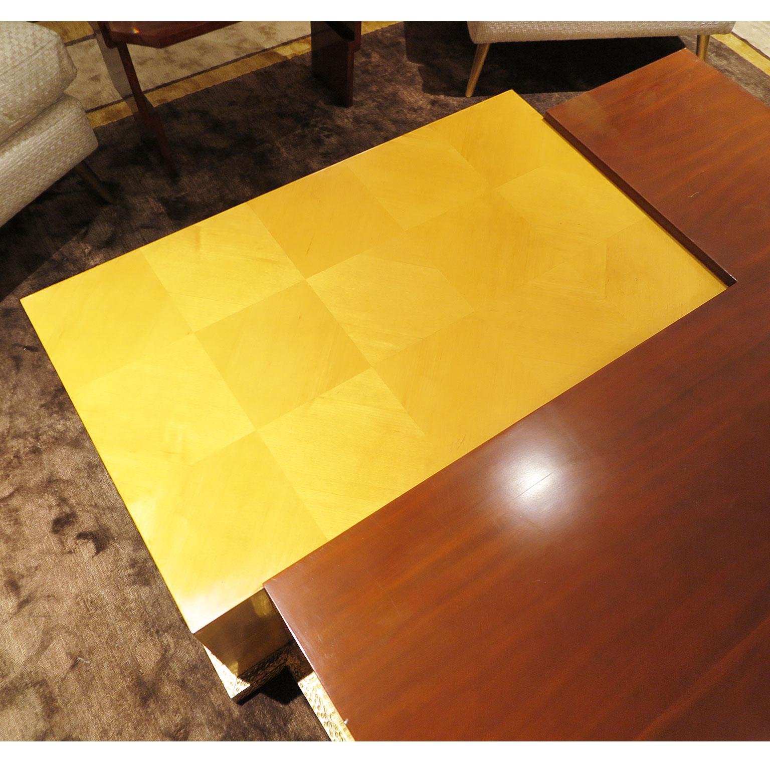 Large Coffee Table in Mahogany and Sycamore with Overlapping Levels, circa 1950s In Good Condition For Sale In Los Angeles, CA