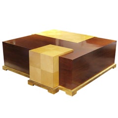 Vintage Large Coffee Table in Mahogany and Sycamore with Overlapping Levels, circa 1950s