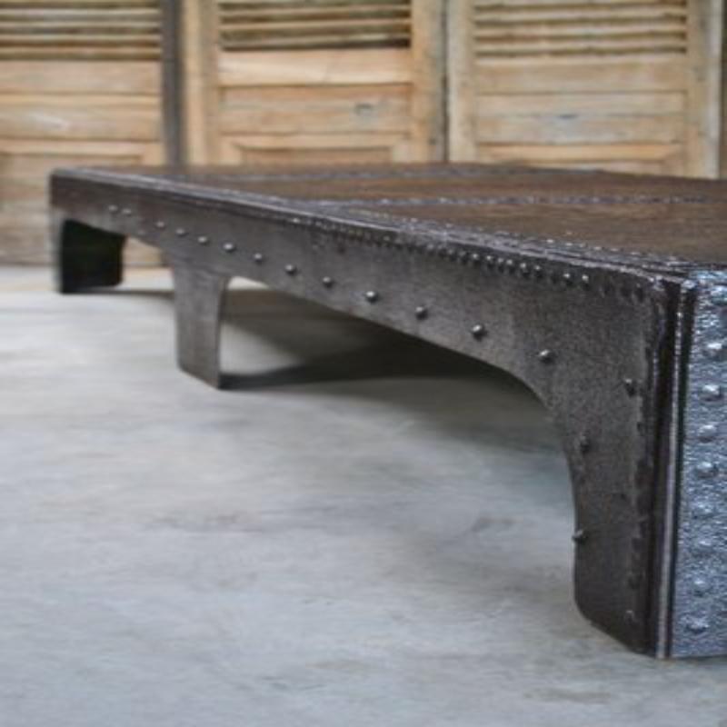 Large Coffee Table in Riveted Metal, France, 1920 For Sale 6