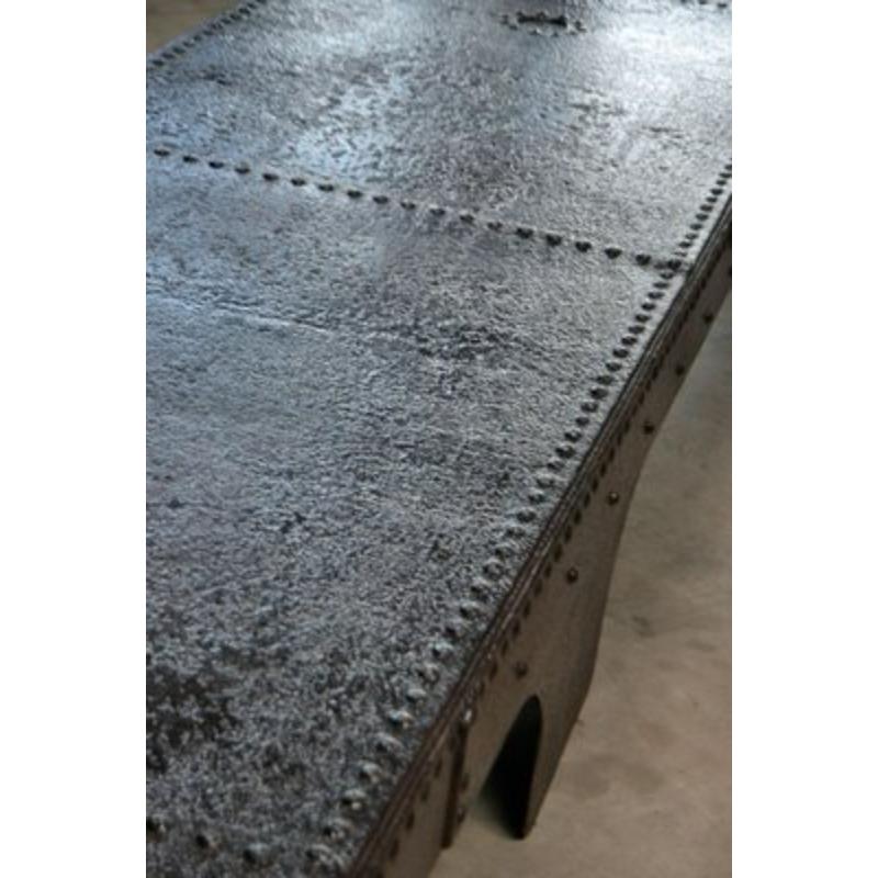 Industrial Large Coffee Table in Riveted Metal, France, 1920 For Sale