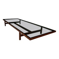 Large Coffee Table in Rosewood and Glass by Joaquim Tenreiro, Brazil, 1950s