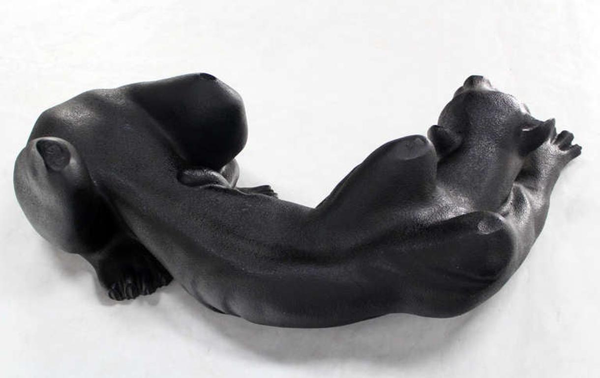 Large Coffee Table Sculptural Base of a Panther Large Black Cat Mid Century In Good Condition For Sale In Rockaway, NJ