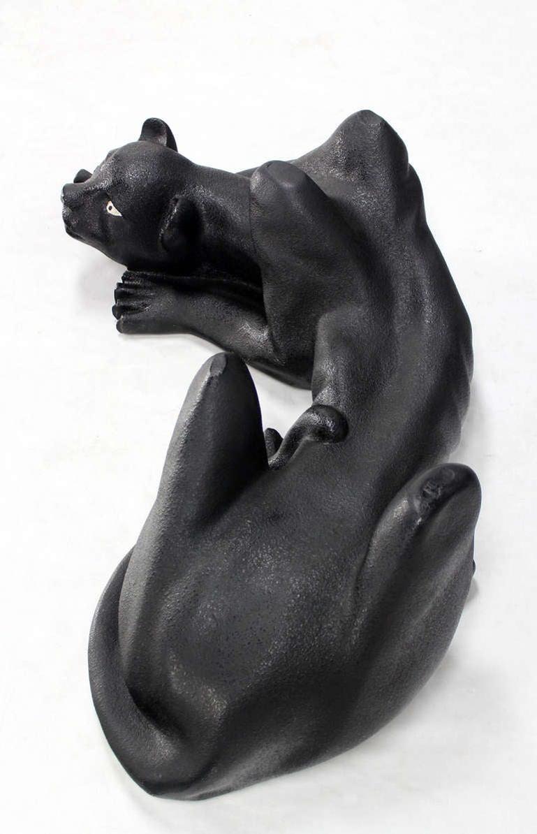 20th Century Large Coffee Table Sculptural Base of a Panther Large Black Cat Mid Century For Sale