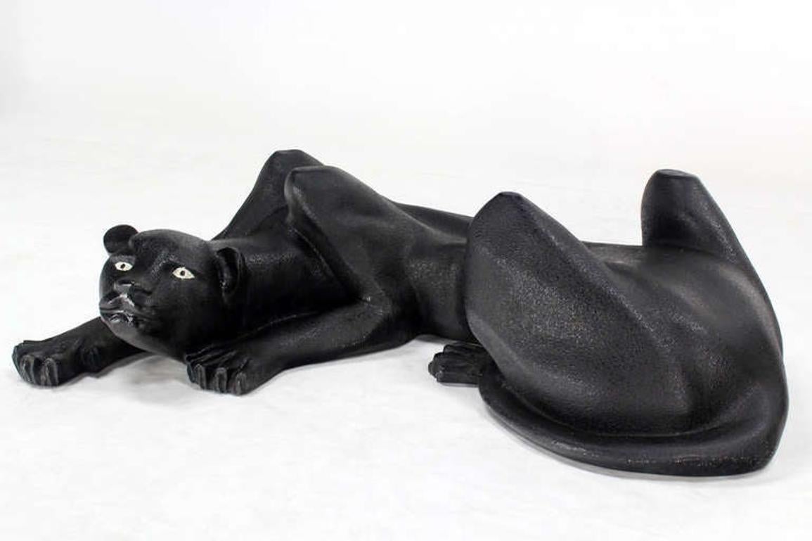Resin Large Coffee Table Sculptural Base of a Panther Large Black Cat Mid Century For Sale