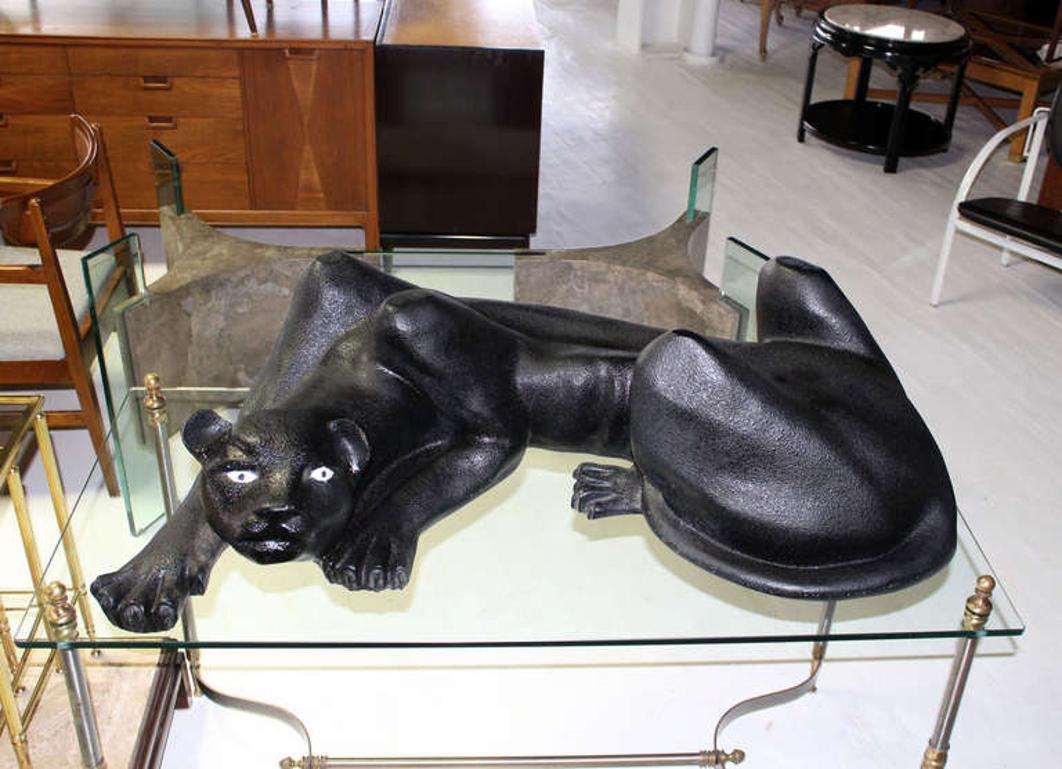 Large Coffee Table Sculptural Base of a Panther Large Black Cat Mid Century For Sale 2