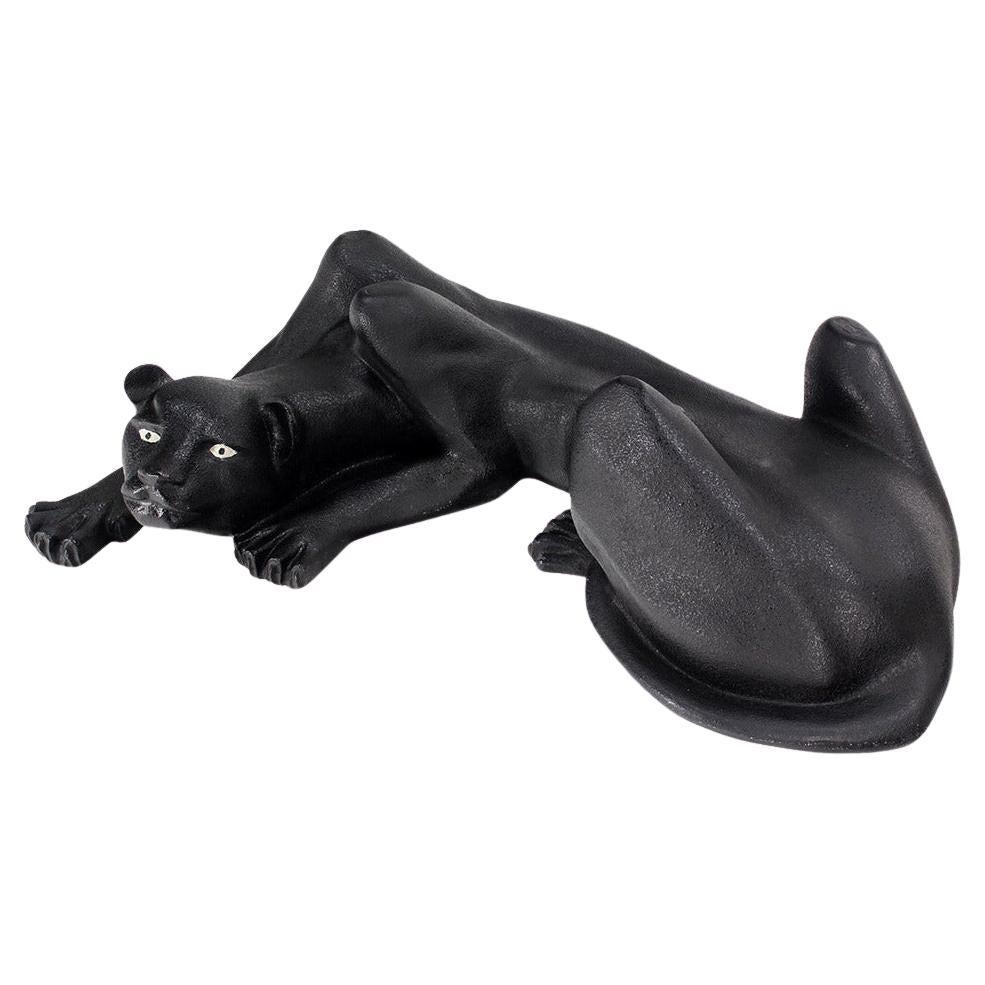 Large Coffee Table Sculptural Base of a Panther Large Black Cat Mid Century For Sale