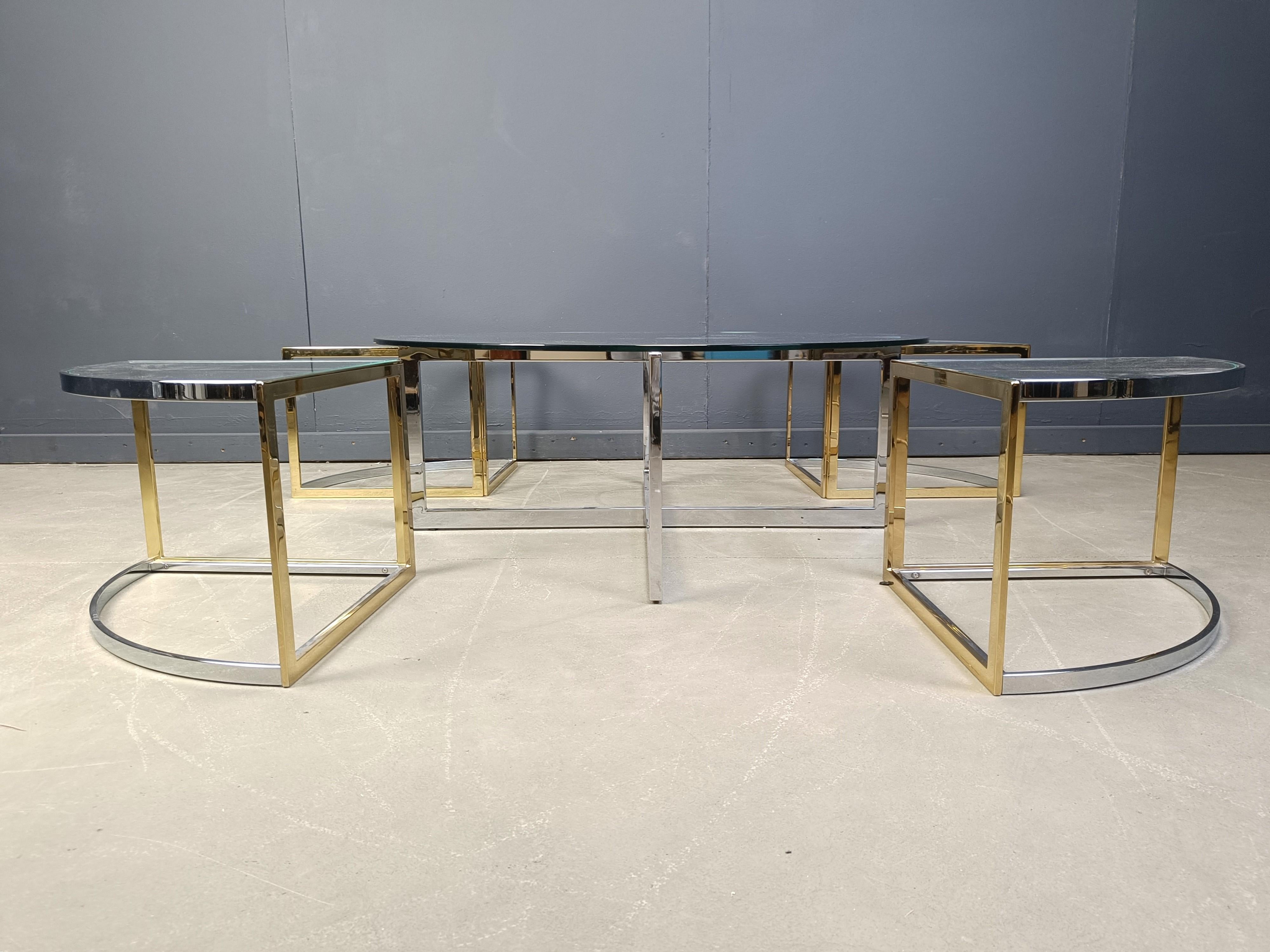 French Large coffee table set by Maison Charles, 1970s For Sale