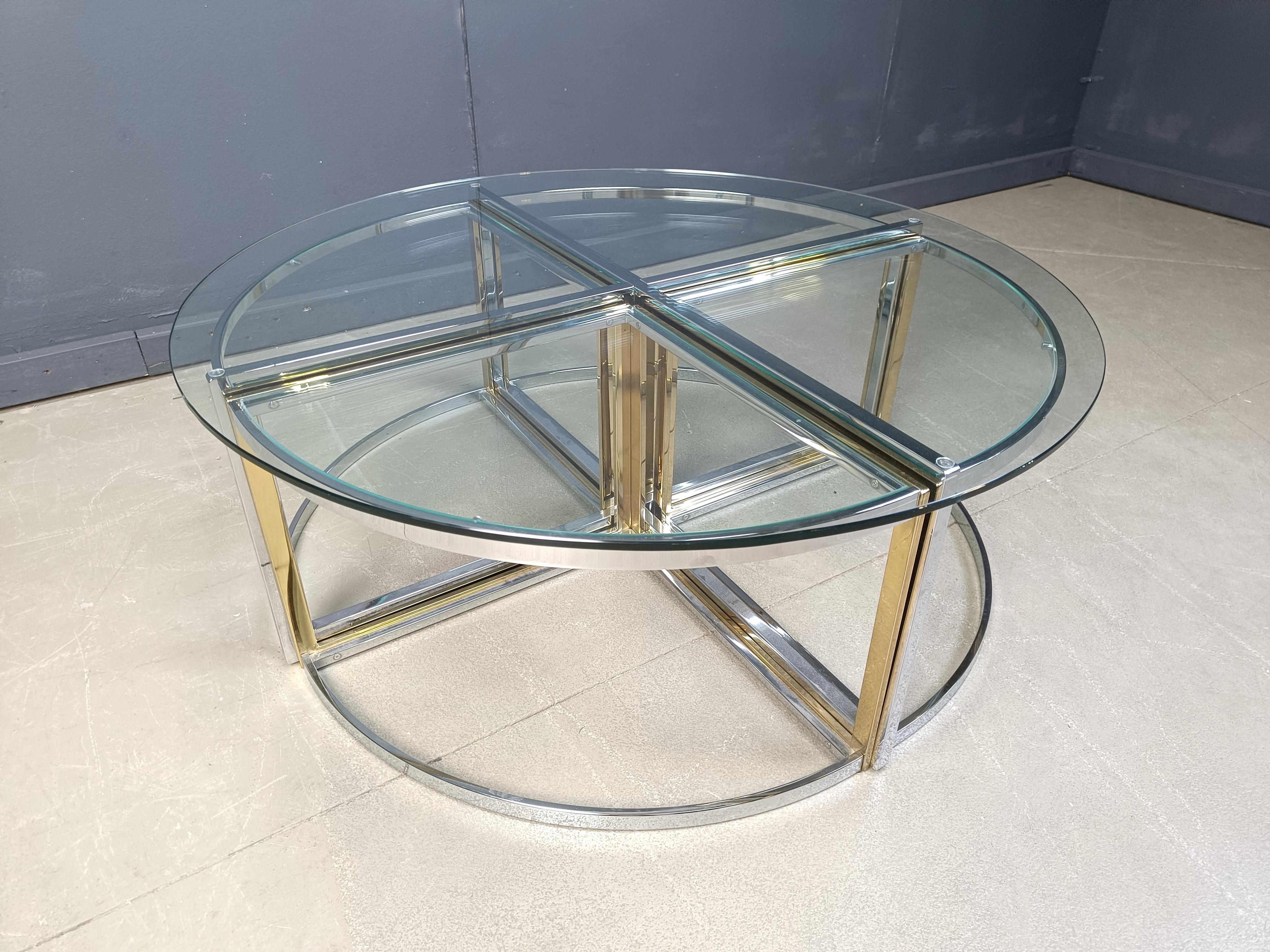 Brass Large coffee table set by Maison Charles, 1970s For Sale
