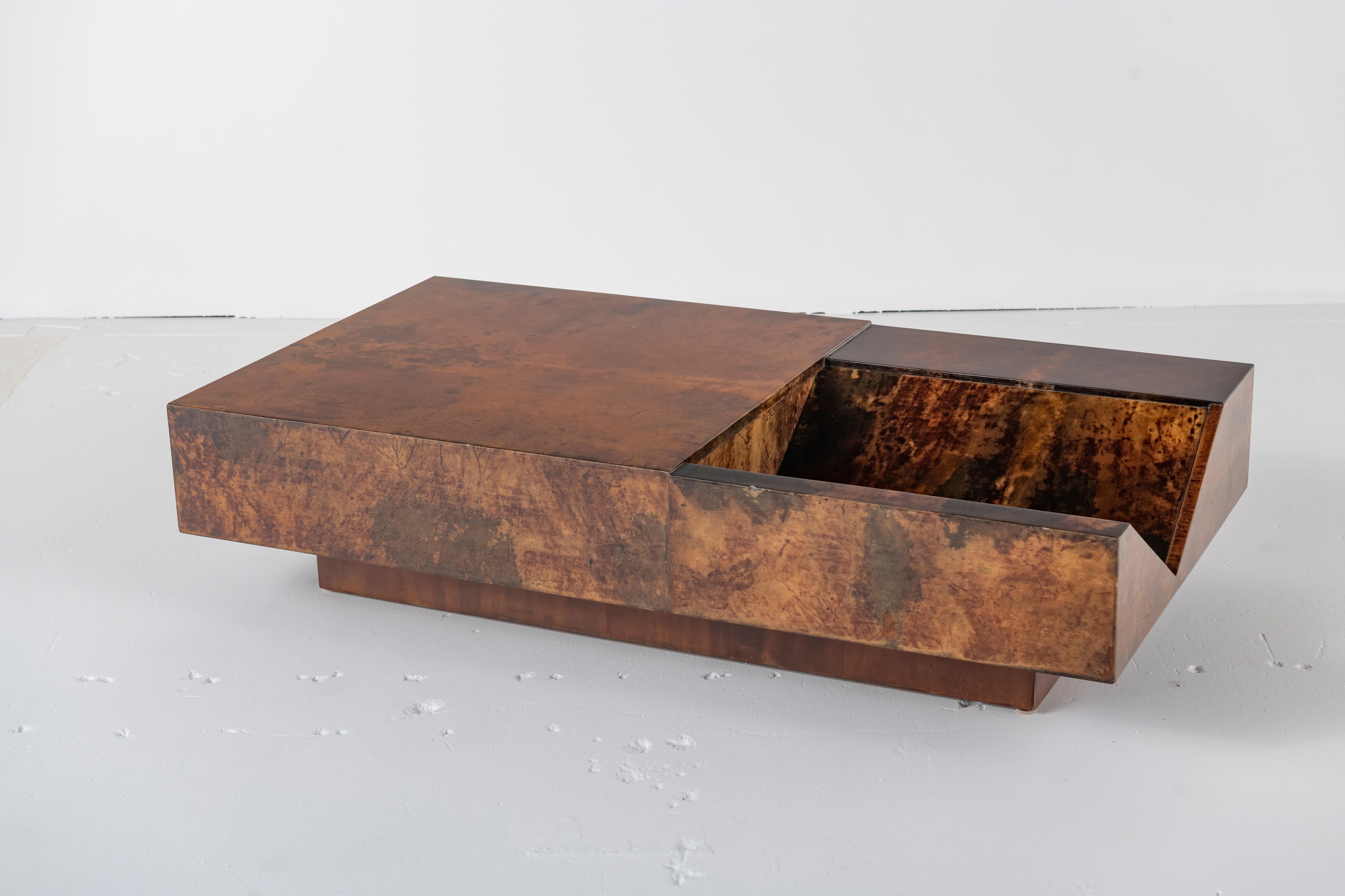 Mid-20th Century Large Coffee Table with Magazine Compartment in Glazed Parchment, 1950s