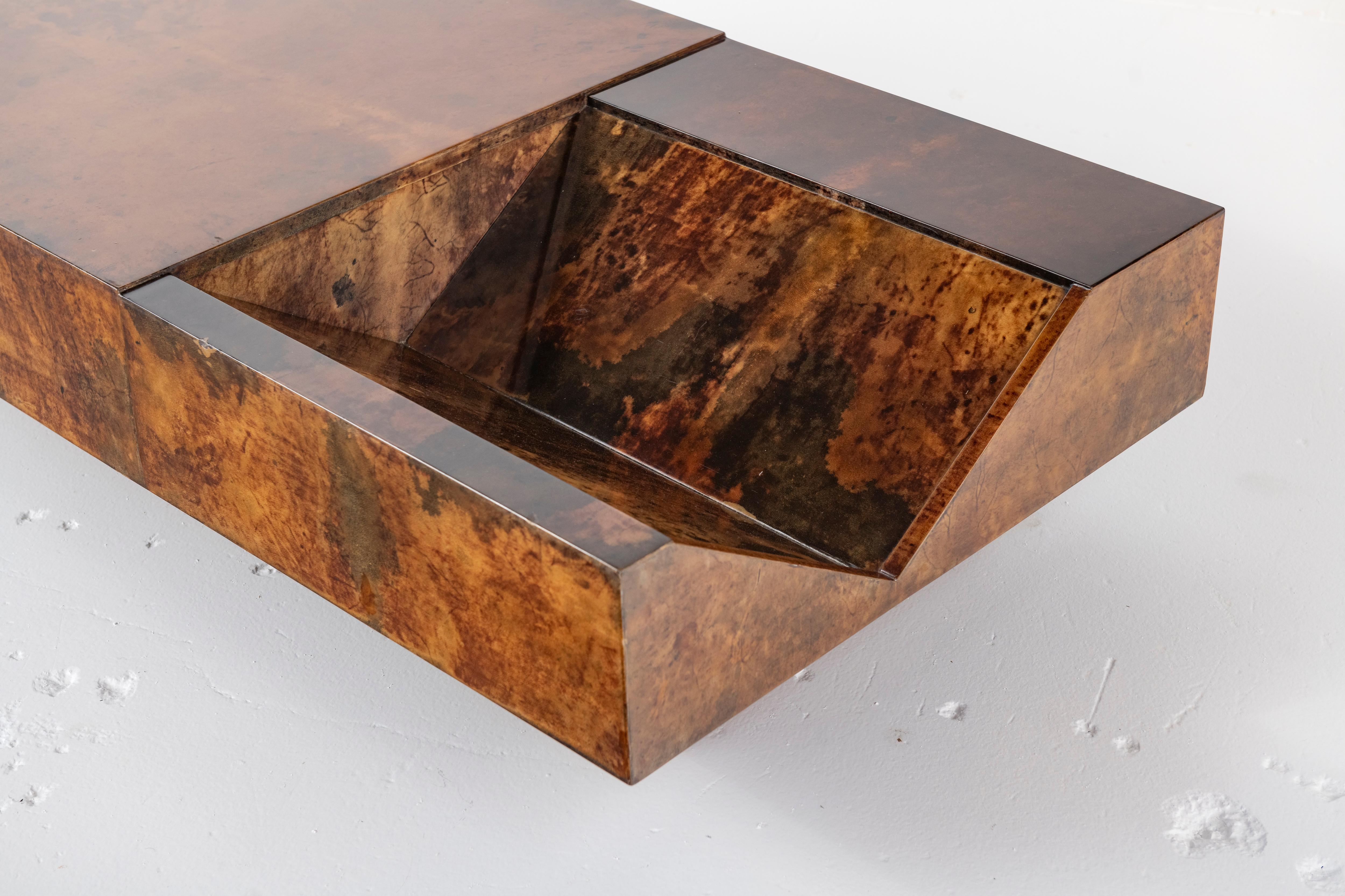 Large Coffee Table with Magazine Compartment in Glazed Parchment, 1950s 1
