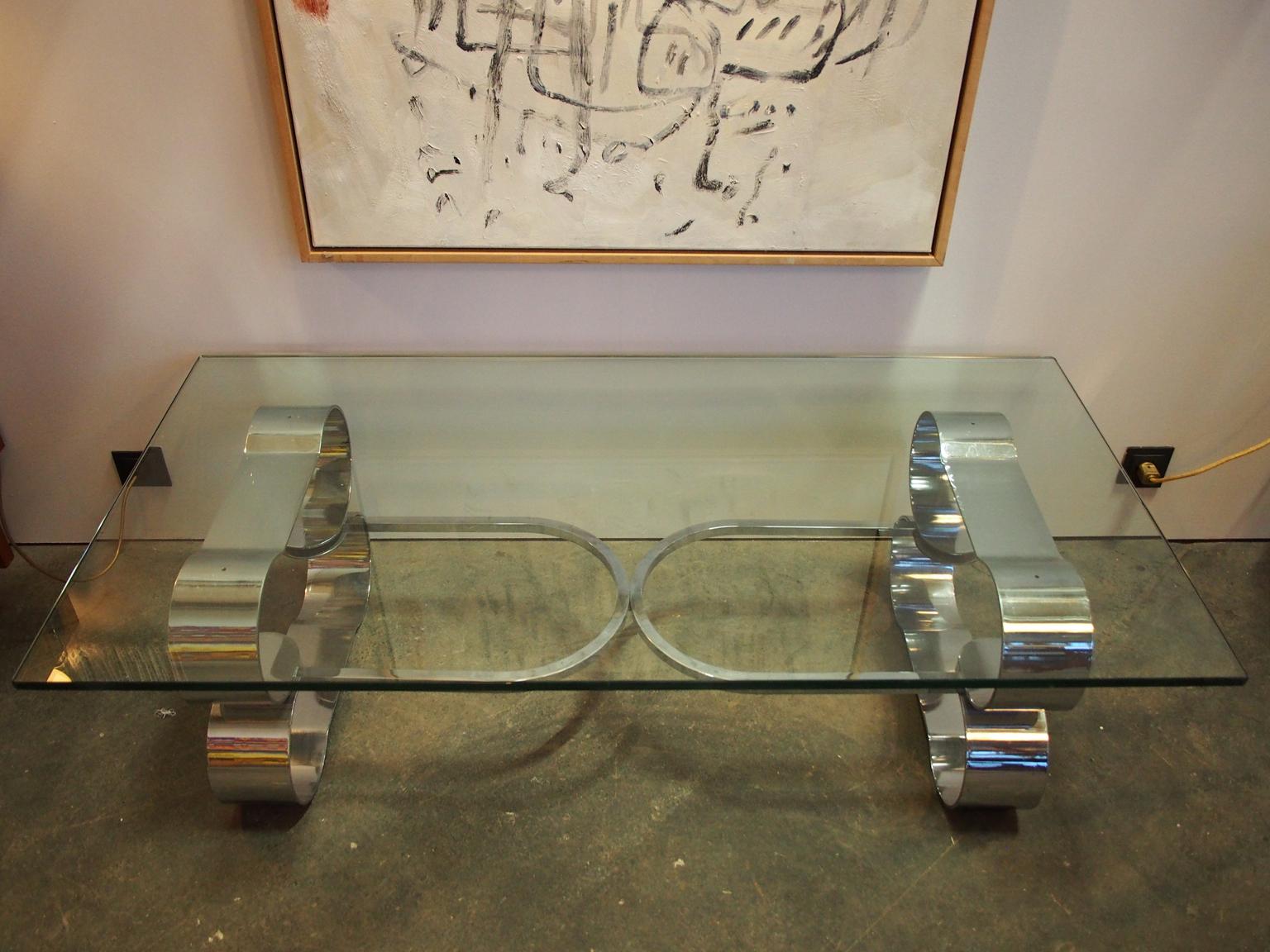 Metal Large Coffee Table with Thick Glass Top